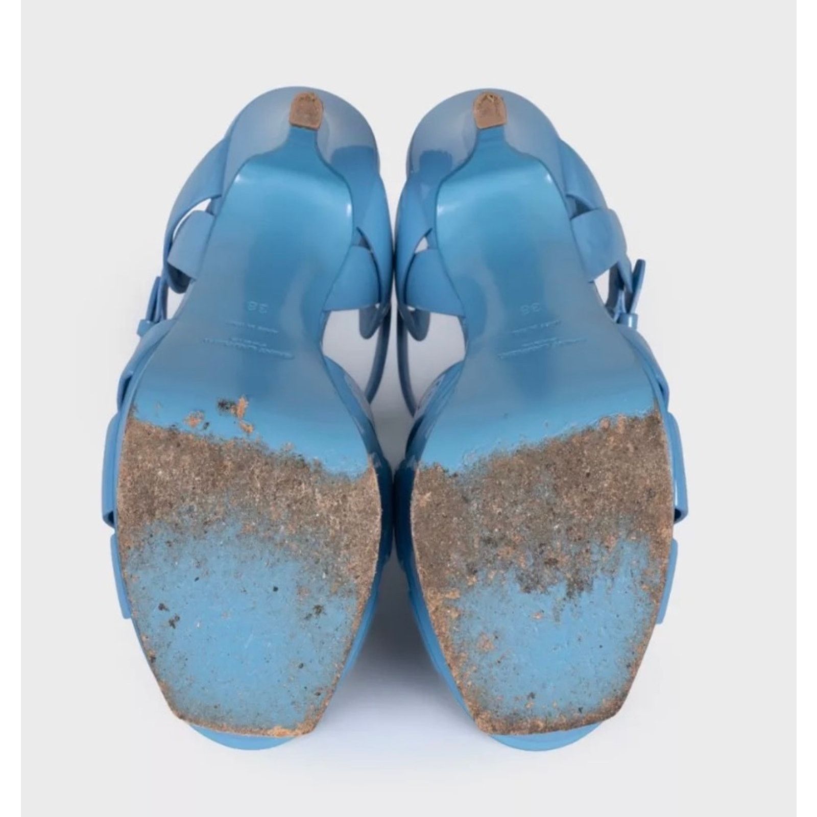 Saint Laurent Paris Saint Laurent Tribute Blue Leather Platform Sandals Sz.38 Size US 7 / IT 37 - 5 Thumbnail