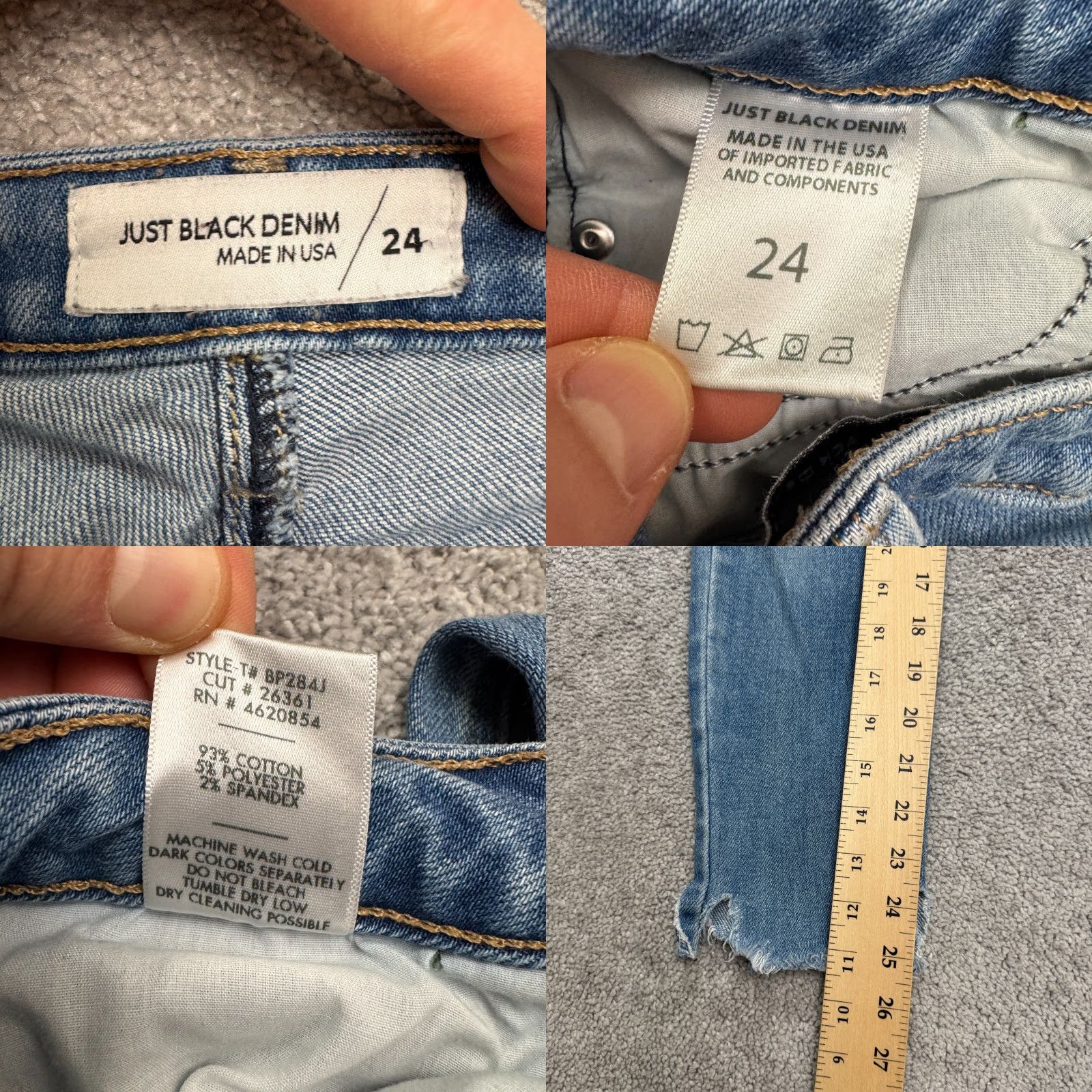Vintage JUST BLACK Jeans Women 24 Blue Distressed High Rise Straight Ankle Denim Stretch Pocket Zipper Button 5-Pocket City Streetwear Size 42" / US 20 - 8 Thumbnail