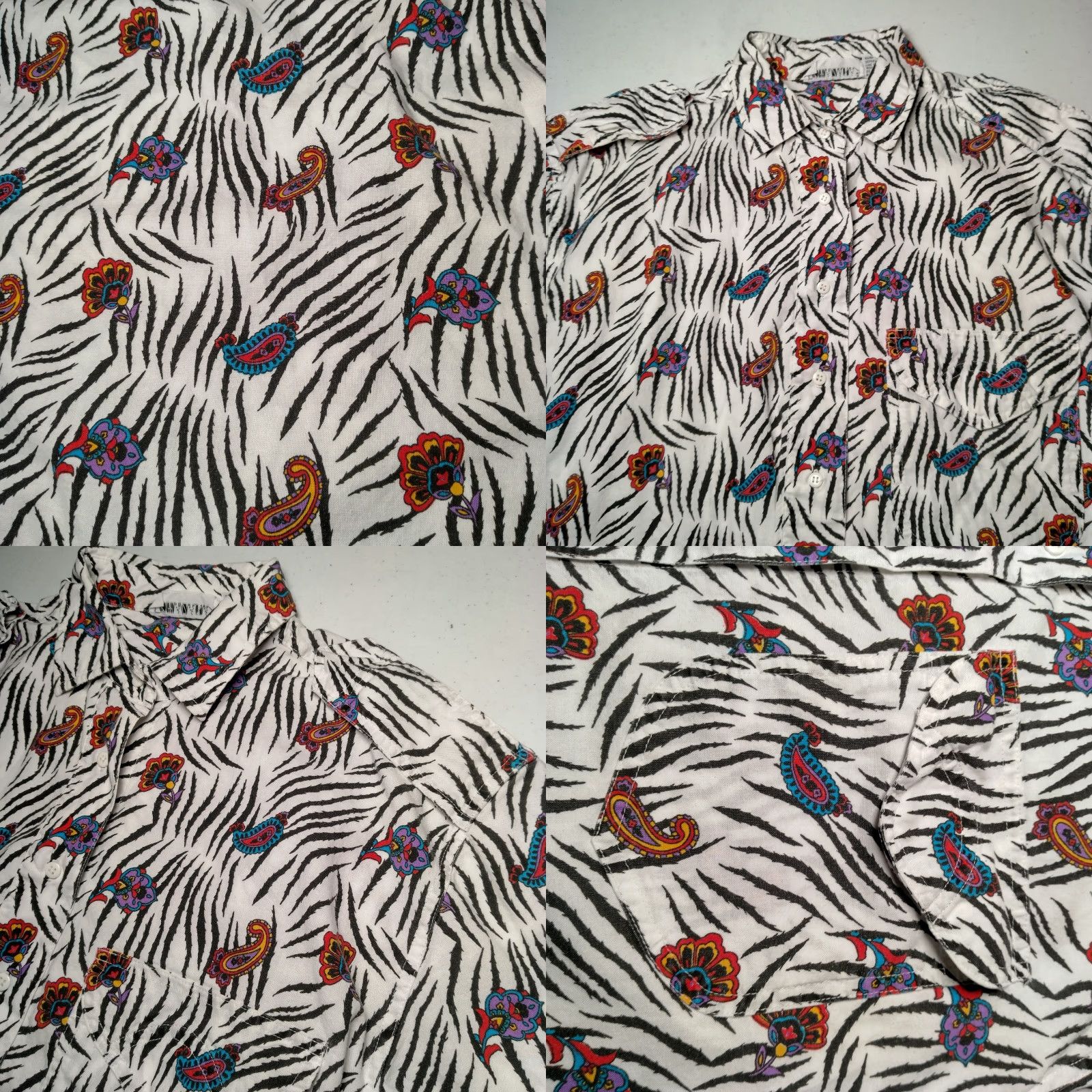 Vintage VINTAGE Khazana Shirt Button-Up Women M White Zebra Paisley Short Sleeve 80s 90s Retro Fun Formal Casual Size M / US 6-8 / IT 42-44 - 8 Thumbnail