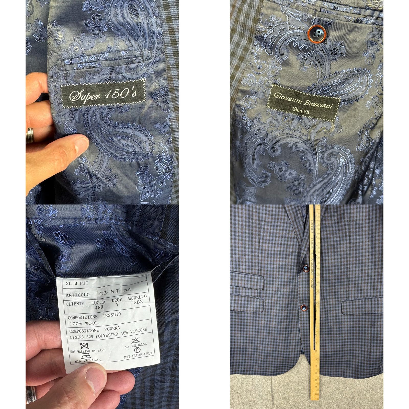 Vintage VINTAGE? No. Giovanni Bresciani Blazer Jacket Men 48R Slim Fit Plaid Wool Italy Plaid Elbow Size 48R - 8 Thumbnail