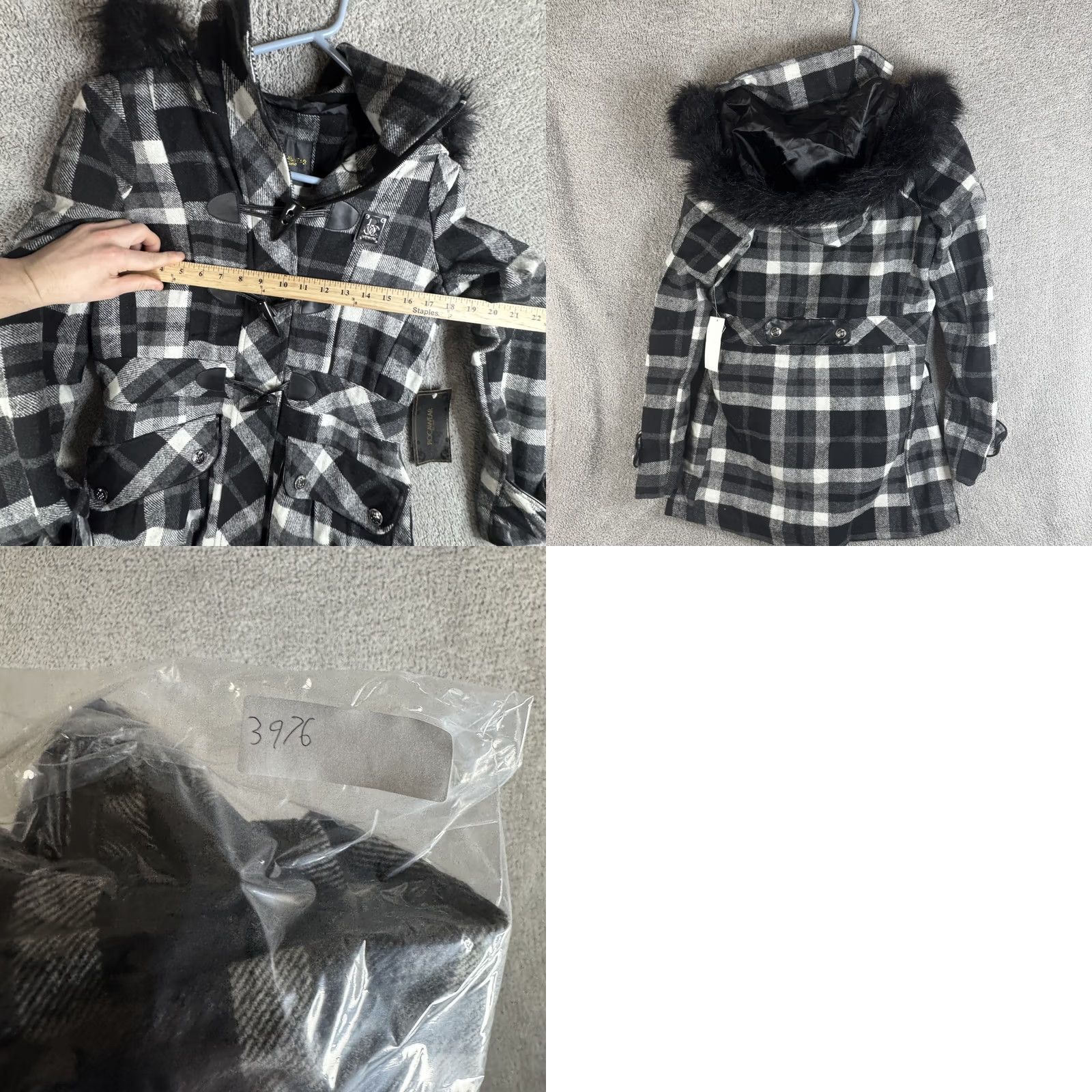 Rocawear Rocawear Coat Womens M Black Plaid Hooded Toggle Pockets Fur Trim Winter Parka Jacket Size M / US 6-8 / IT 42-44 - 9 Thumbnail