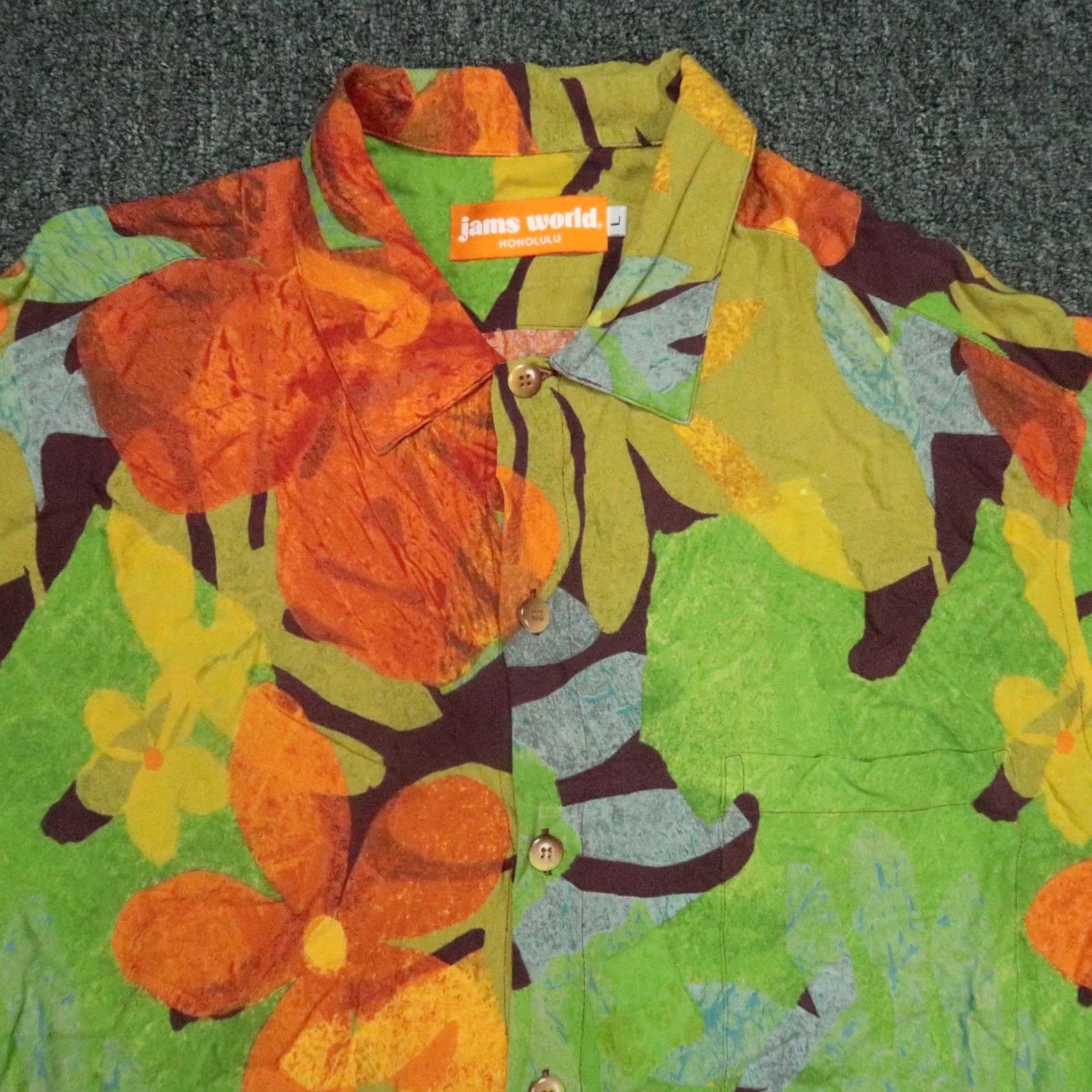Jams World Jams World Shirt Mens Large Green Kula Floral Short Sleeve Hawaiian Rayon Button-Up Pockets Size US L / EU 52-54 / 3 - 2 Thumbnail