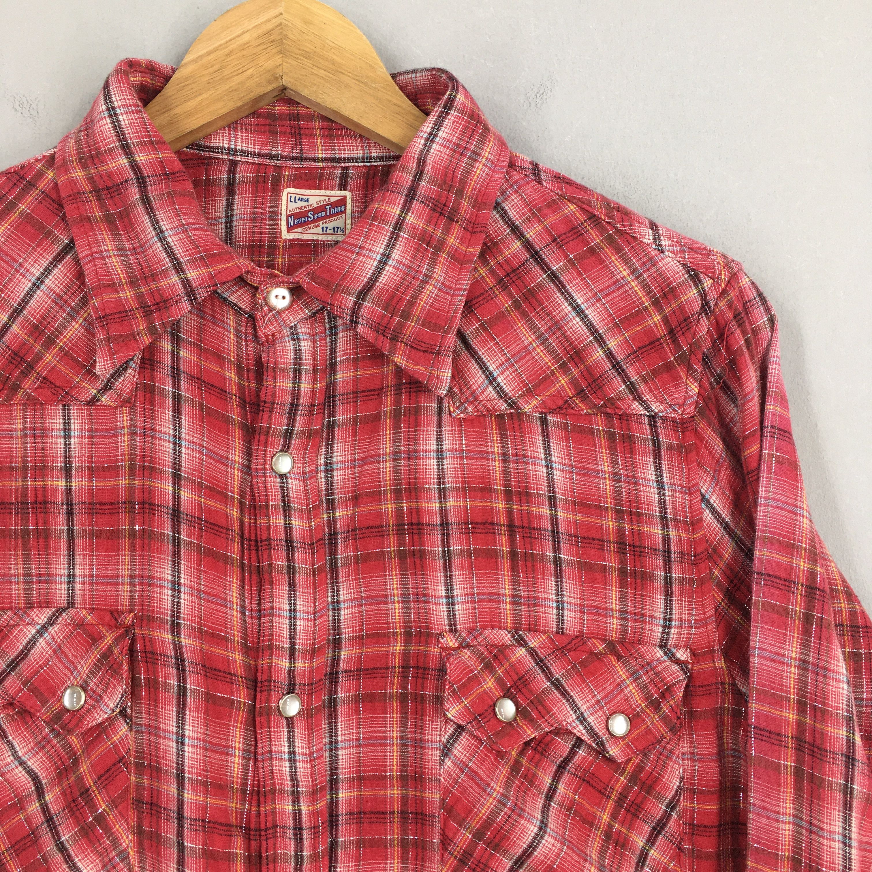 Vintage Vintage 80s Tartan Checkered Red Western Shirt Large Size US L / EU 52-54 / 3 - 2 Thumbnail