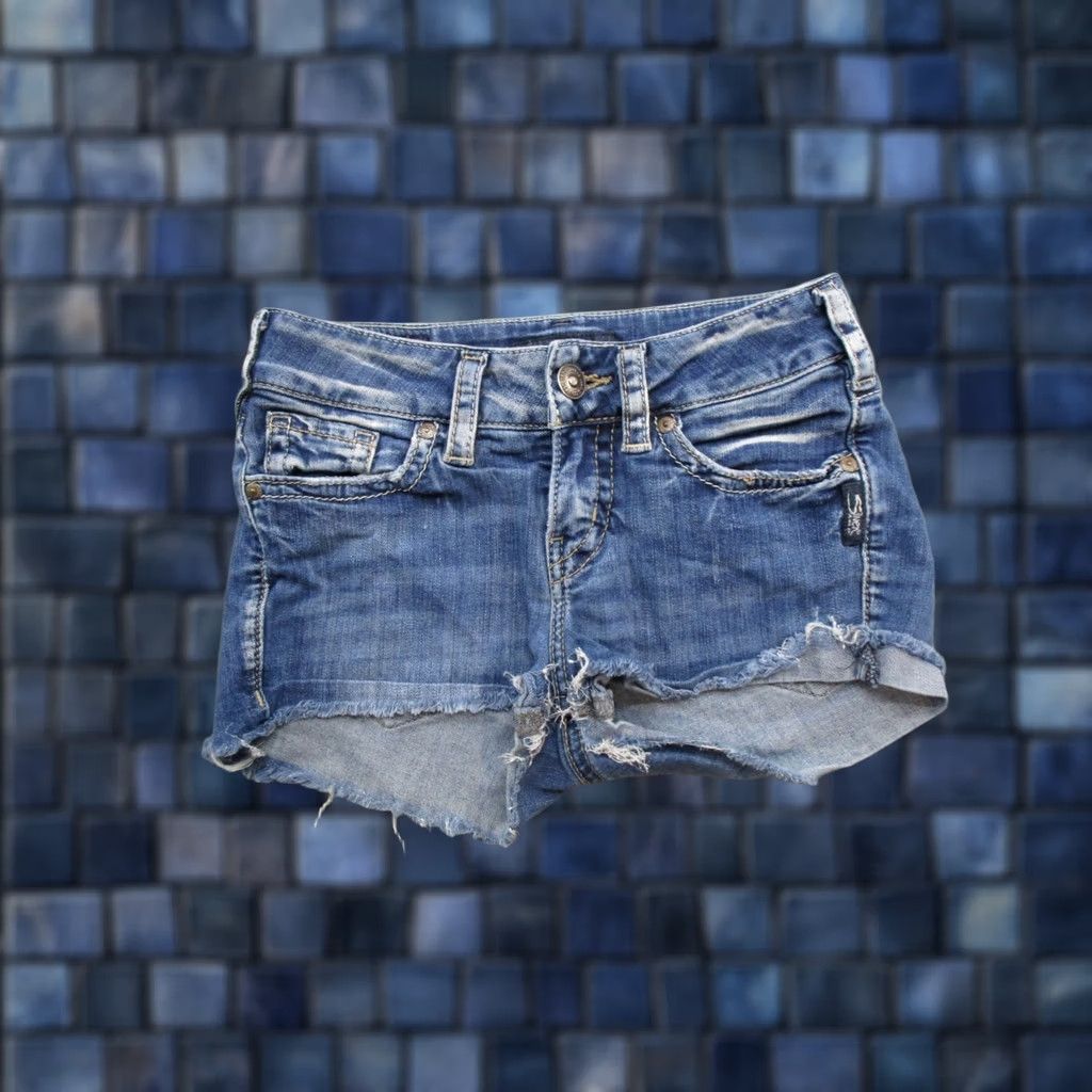 Silver Jeans Co. Silver SUKI Denim Blue Stretch Denim Jean Shorts Size 27 Cut Offs Womens Regular Blue 5-Pocket Basic Vintage: No Size 27" / US 4 / IT 40 - 1 Thumbnail