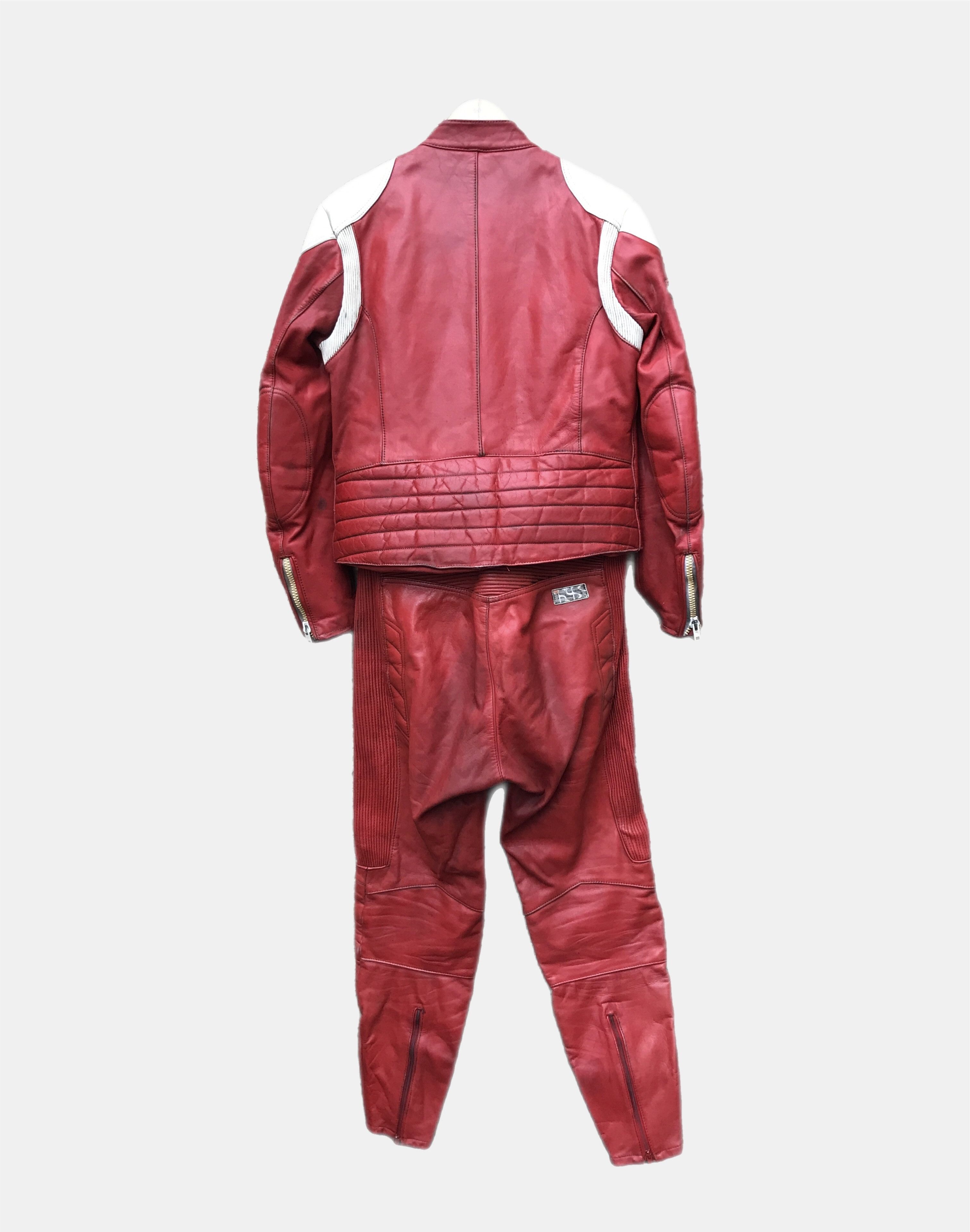 Vintage 80s Twin Track Distressed Leather Biker Jacket / Racing Suit Size US M / EU 48-50 / 2 - 2 Thumbnail