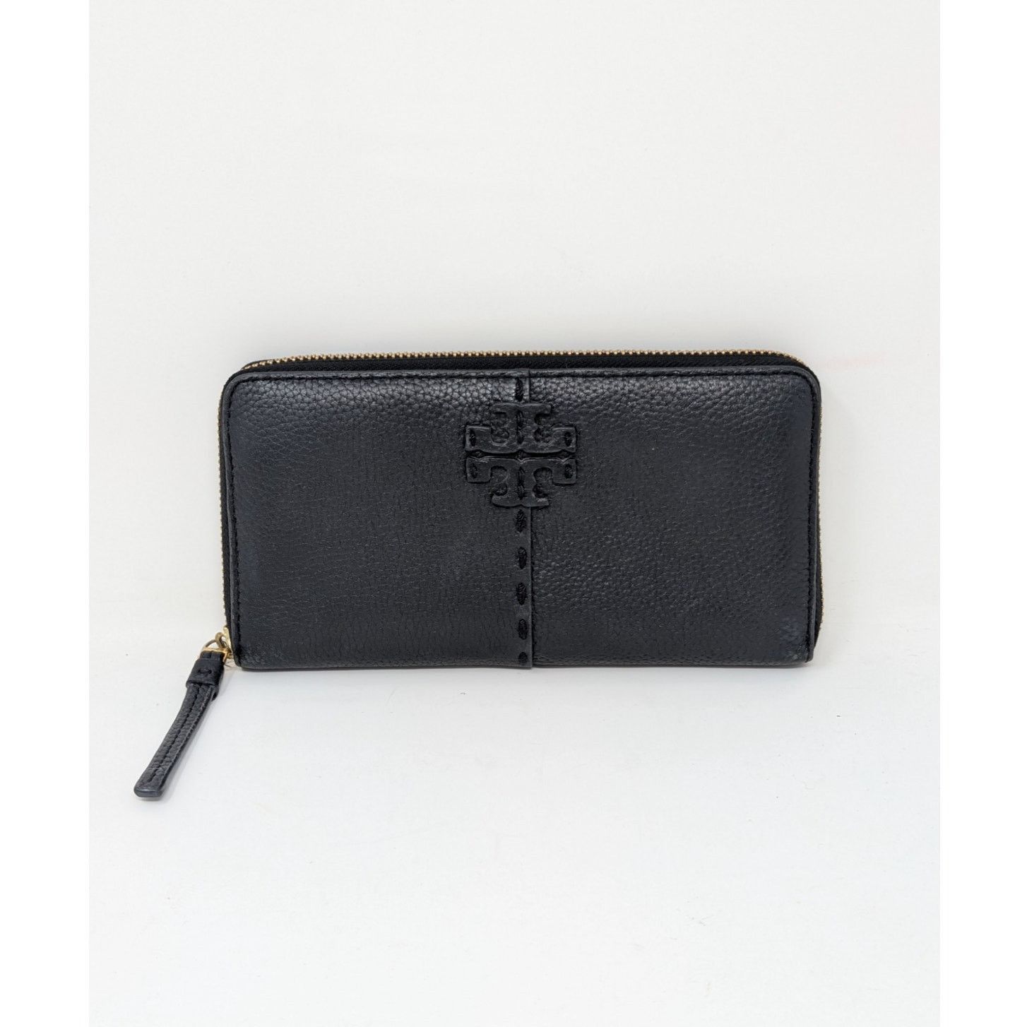 Tory Burch Tory Burch Black Leather Wallet Pebbled Logo Continental Size ONE SIZE - 9 Thumbnail