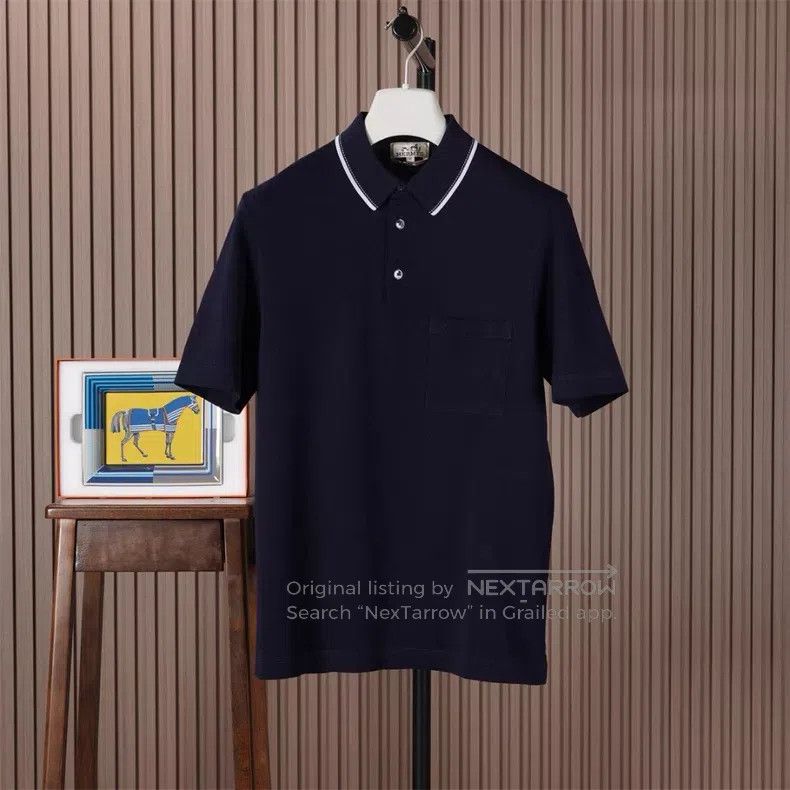 Hermes Hermes Navy Thin Short Sleeve Polo Size US M / EU 48-50 / 2 - 1 Thumbnail