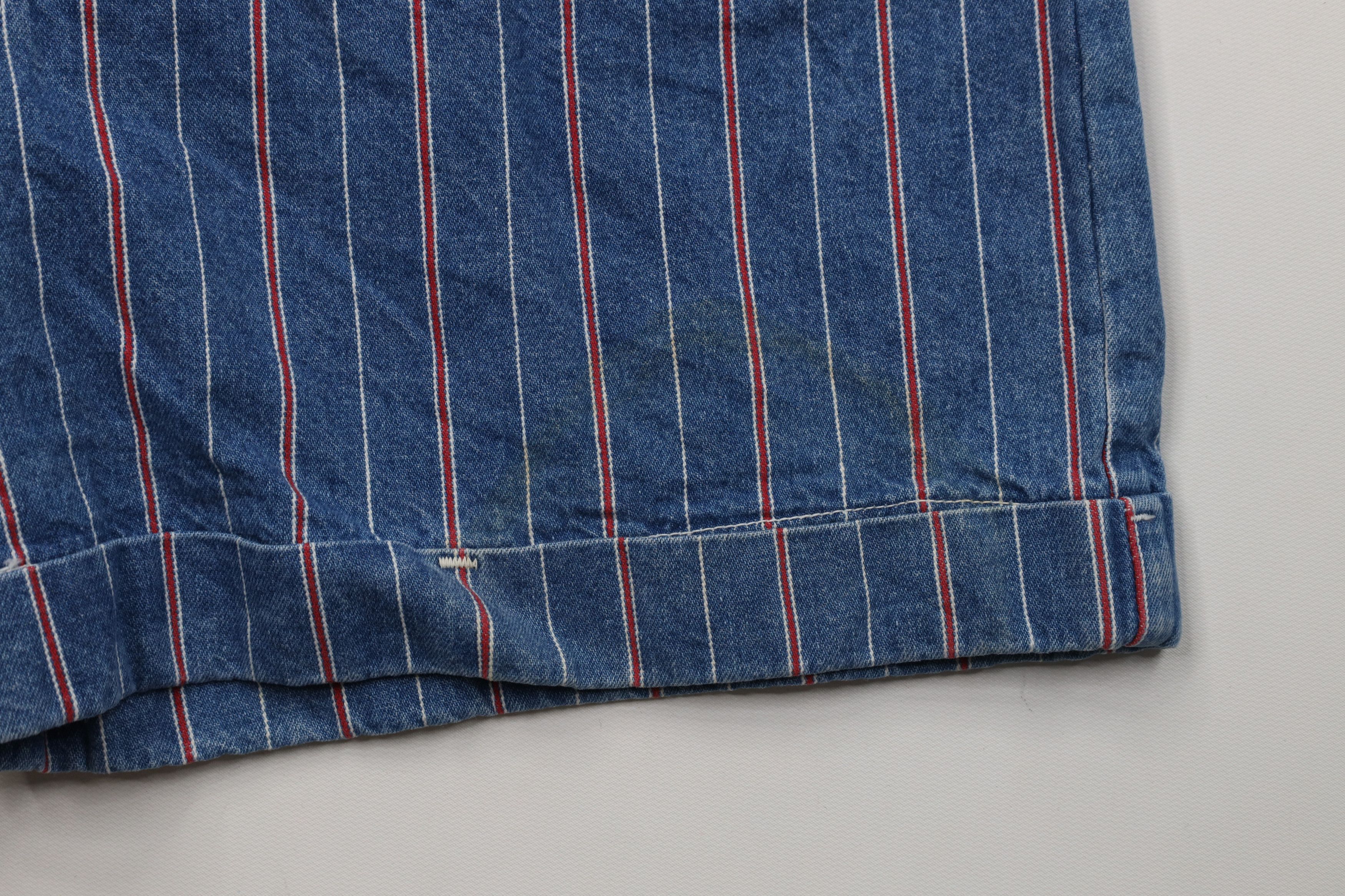 Vintage Vintage 90s Streetwear Cuffed Striped Denim Jean Shorts Size 34" / US 12 / IT 48 - 6 Thumbnail
