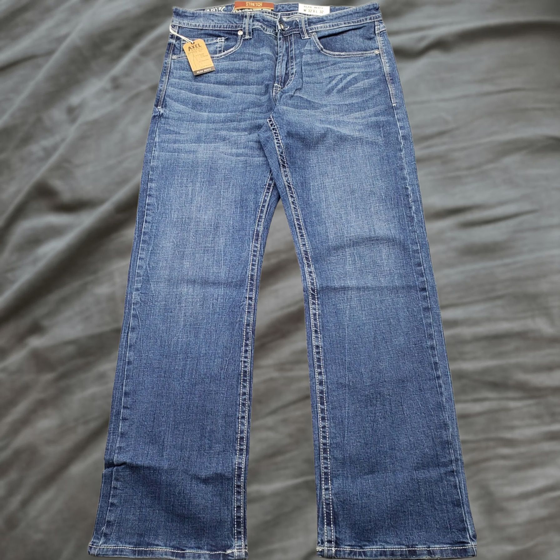 Denime Axel Jeans Mens Bootcut 32x32 Blue Denim Stretch Slim Contrast Stitch AXMB0056 Jeans Mens Size 32 Blue 5-Pocket Outdoor Vintage NWT Size US 32 / EU 48 - 1 Thumbnail