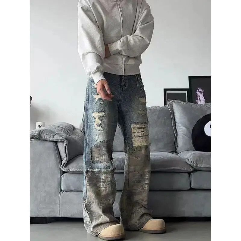 Japanese Brand Camouflage Spliced Jeans Loose Casual Wide Leg Size US 32 / EU 48 - 4 Thumbnail