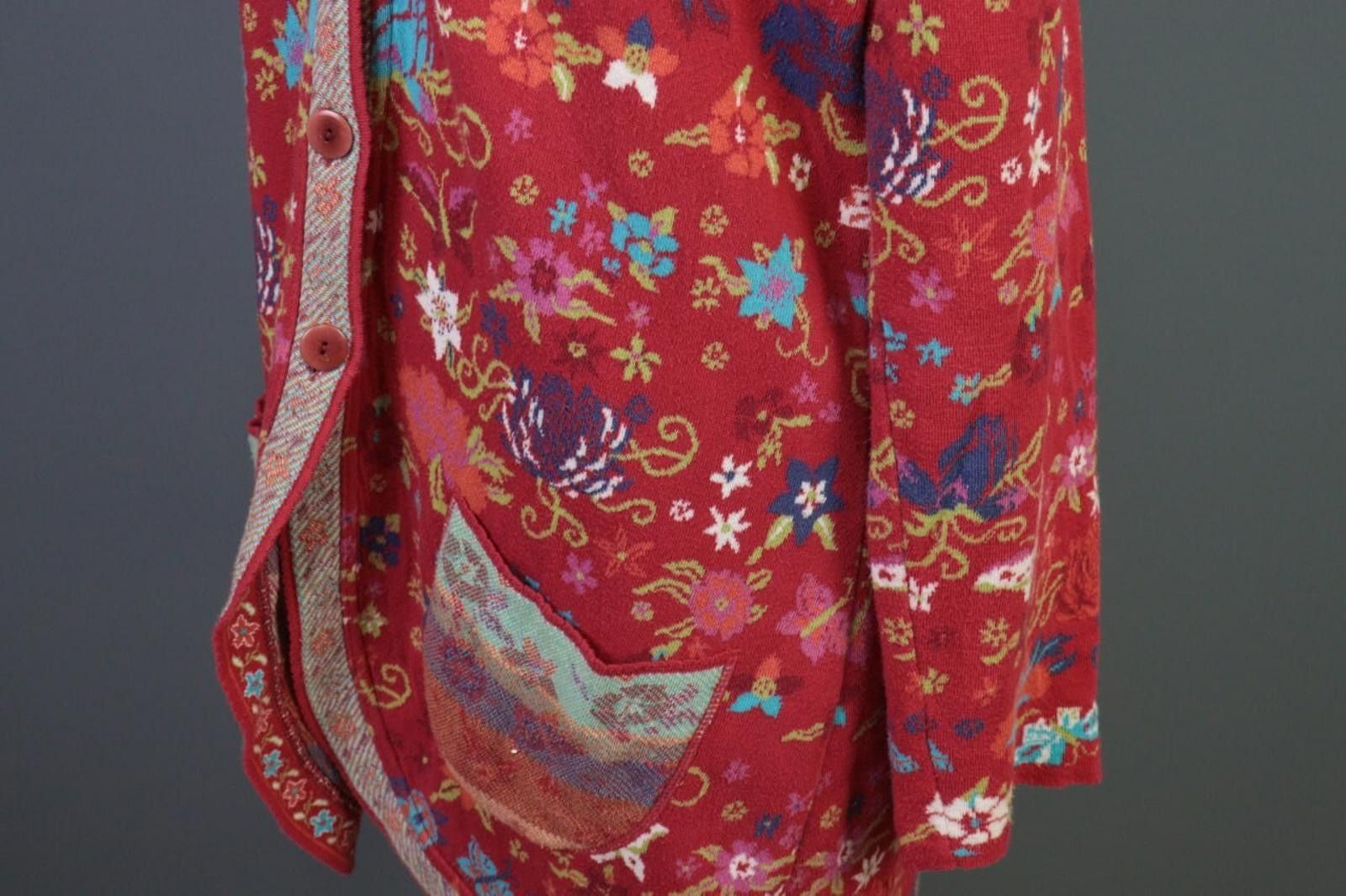 Designer Dunque Red Floral Wool Button Cardigan Sweater Size XL Size XL / US 12-14 / IT 48-50 - 10 Thumbnail