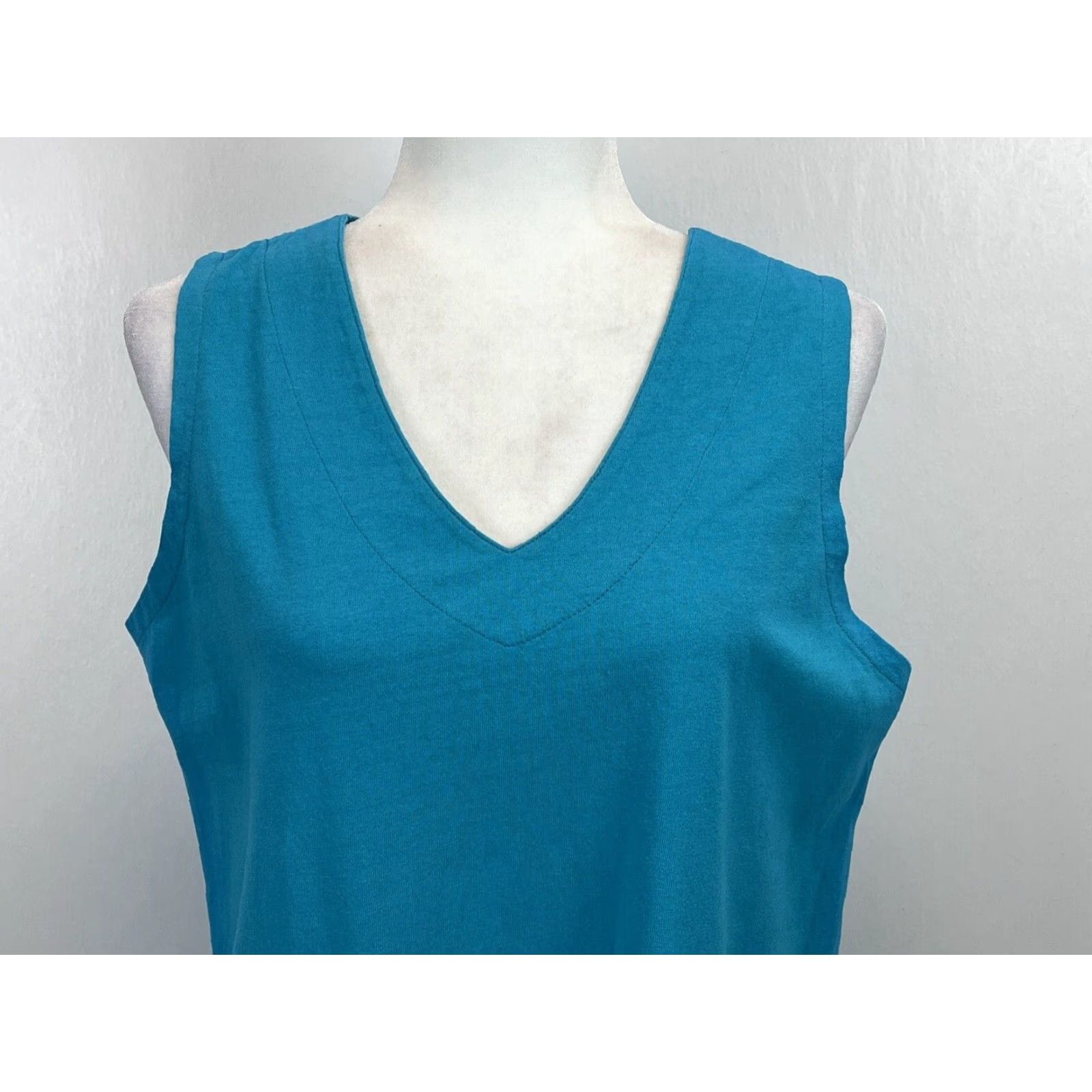 Vintage M Mac Sleeveless V-Neck Patch Pocket T-Shirt Dress Knee Length Blue Cotton Women's Medium Size M / US 6-8 / IT 42-44 - 5 Thumbnail