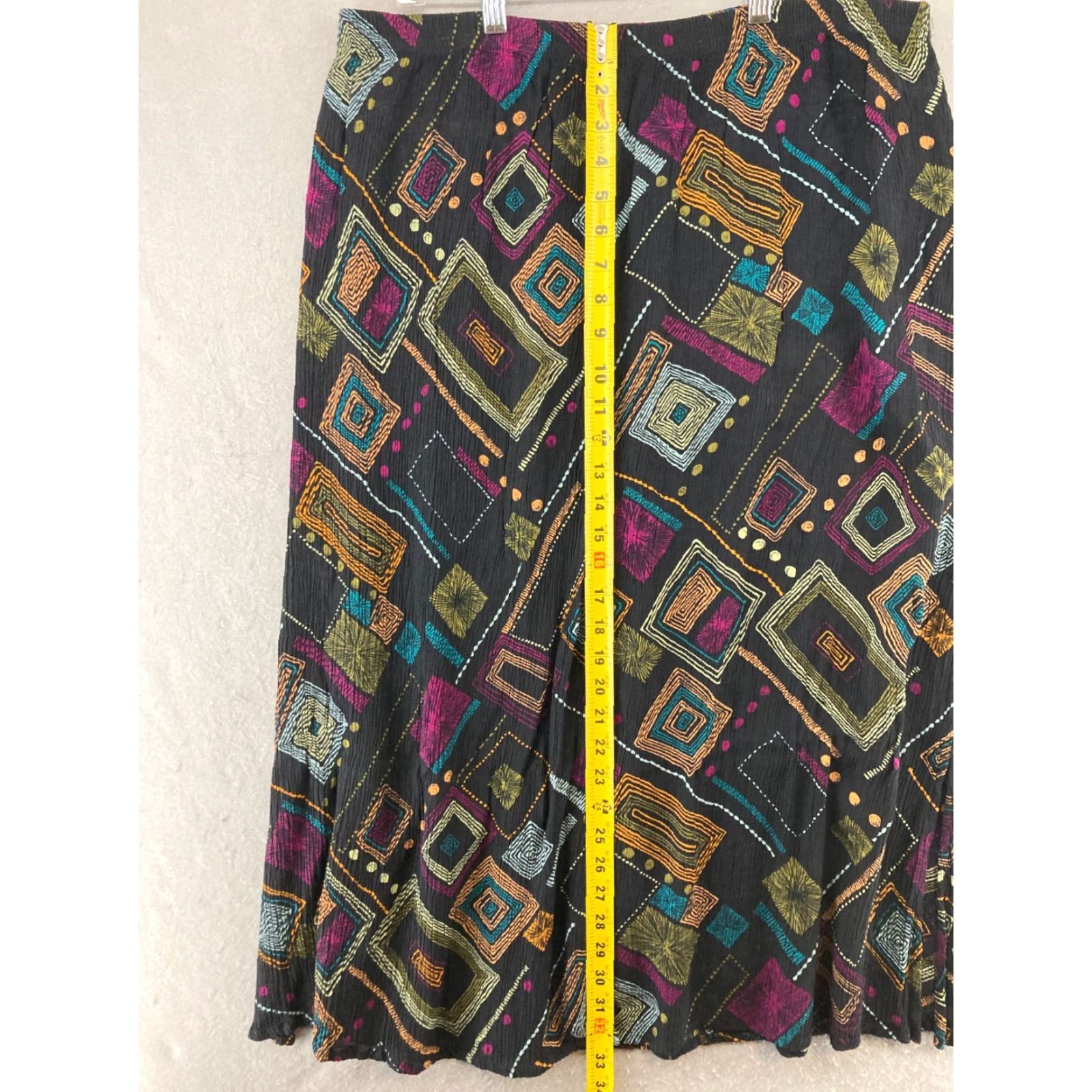 Vintage VINTAGE CM Shapes Women's Maxi Skirt Large Black Geometric Bohemian 80s 90s All Seasons Size 36" / US 14 / IT 50 - 4 Thumbnail