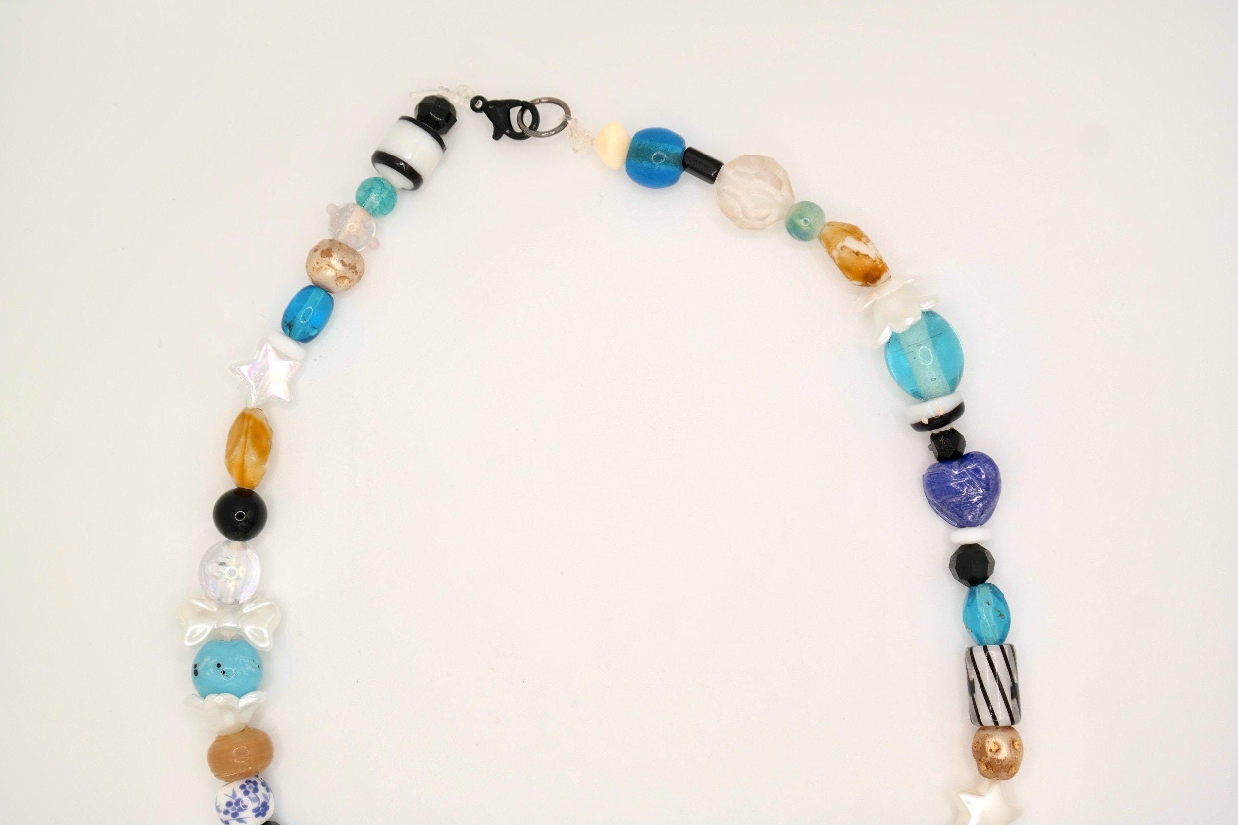 Handmade Blue & Gold Saturn Beaded Necklace Size ONE SIZE - 6 Thumbnail
