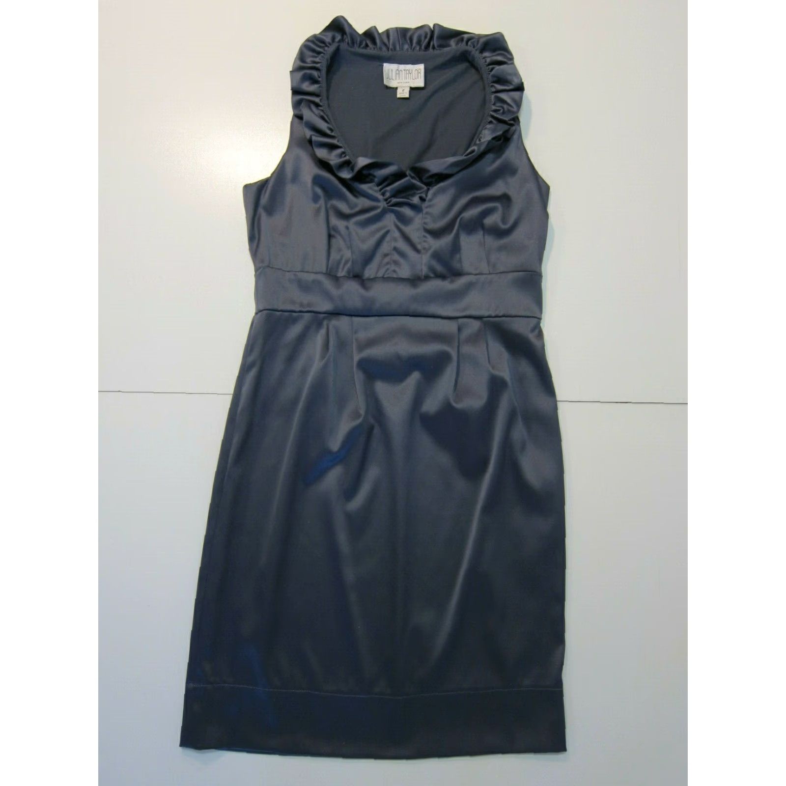 Vintage Julian Taylor NY Grey Satin Stretch Sleeveless Ruffle Pleated Dress Women Size 8 Size M / US 6-8 / IT 42-44 - 7 Thumbnail