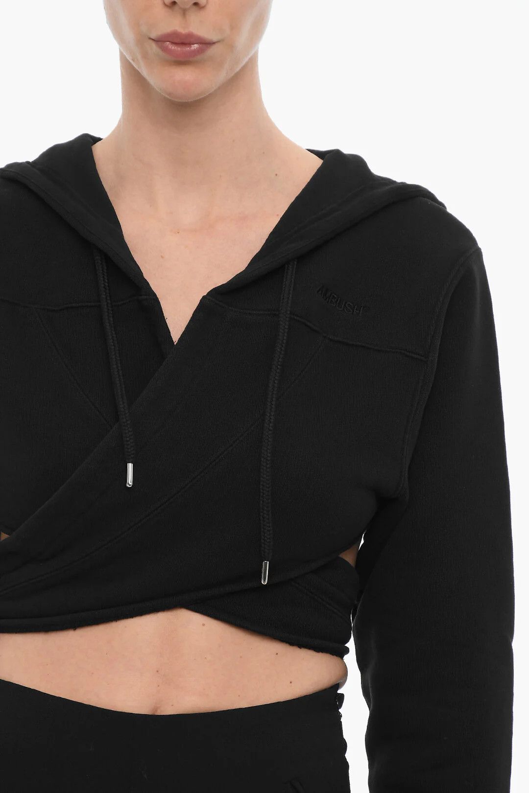 Ambush Design og1mm0426 Solid-Color Cropped Wrap Hoodie in Black Size L / US 10 / IT 46 - 3 Thumbnail