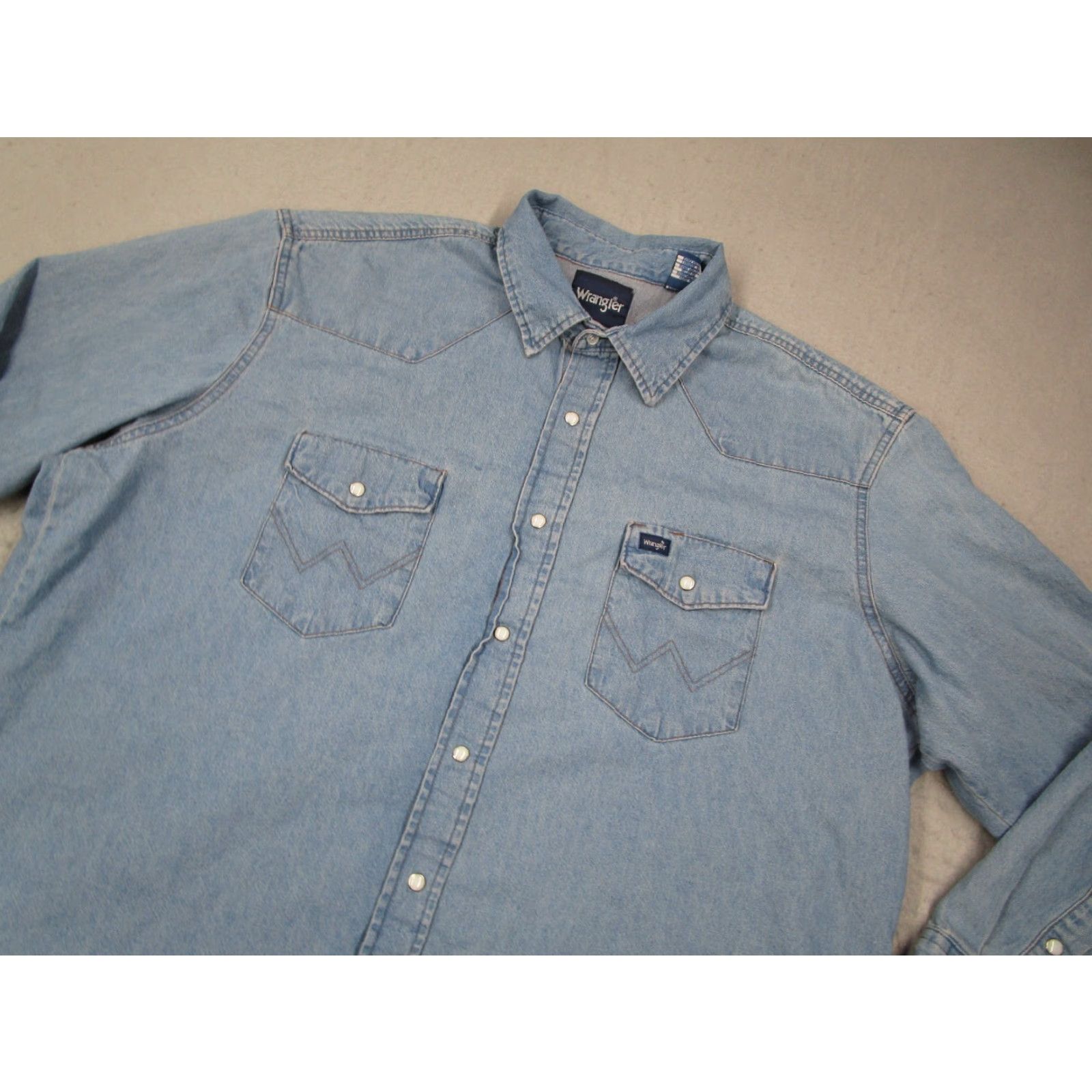 Wrangler VINTAGE Wrangler Men's Denim Shirt 2XL Long Sleeve Casual Western Cowboy Blue Size US XXL / EU 58 / 5 - 2 Thumbnail
