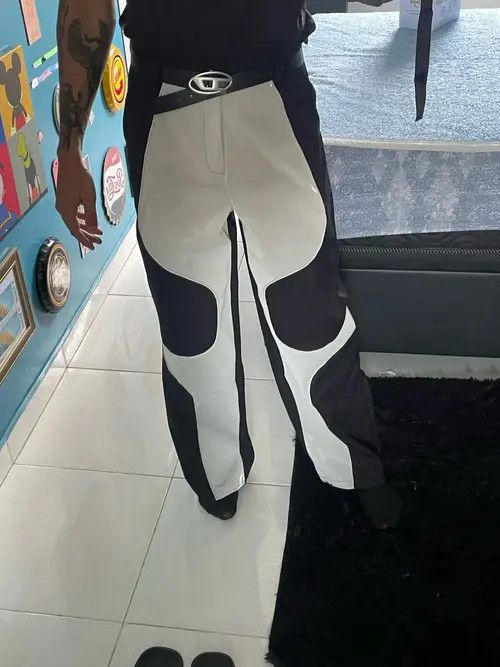 Jean Long Loose Casual Soft Patchwork Pu Leather Pants Size US 30 / EU 46 - 3 Thumbnail