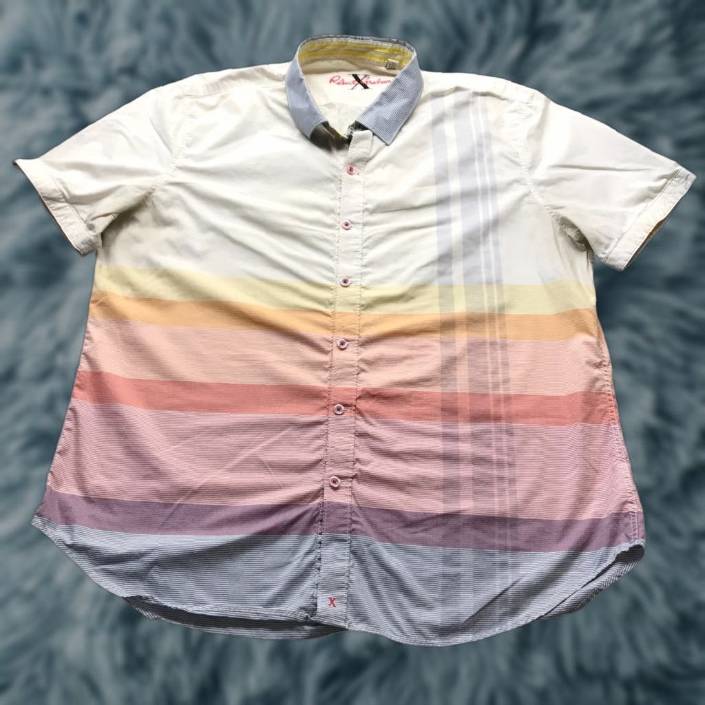 Robert Graham Robert Graham X Short Sleeve Button Dress Shirt Men 2XL Gradient Stripe Rainbow Size 48R - 1 Thumbnail