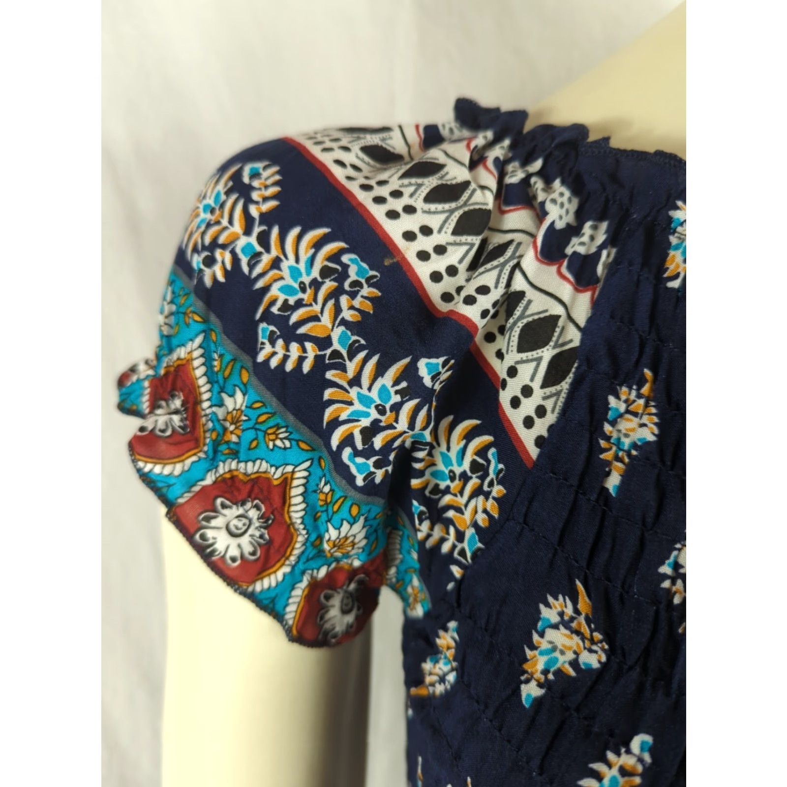 Vintage Kindred Anthropologie Maxi Dress Navy Blue S Short Sleeve Square Neck Smocked Bodice Ruffle Beach Flower Peasant Size S / US 4 / IT 40 - 4 Thumbnail