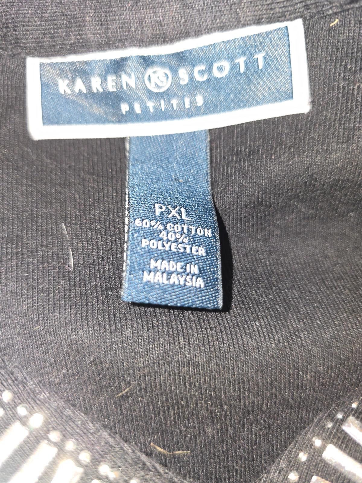 Designer Karen Scott Petites Black Top with Decorative Neckline Size XL / US 12-14 / IT 48-50 - 2 Thumbnail