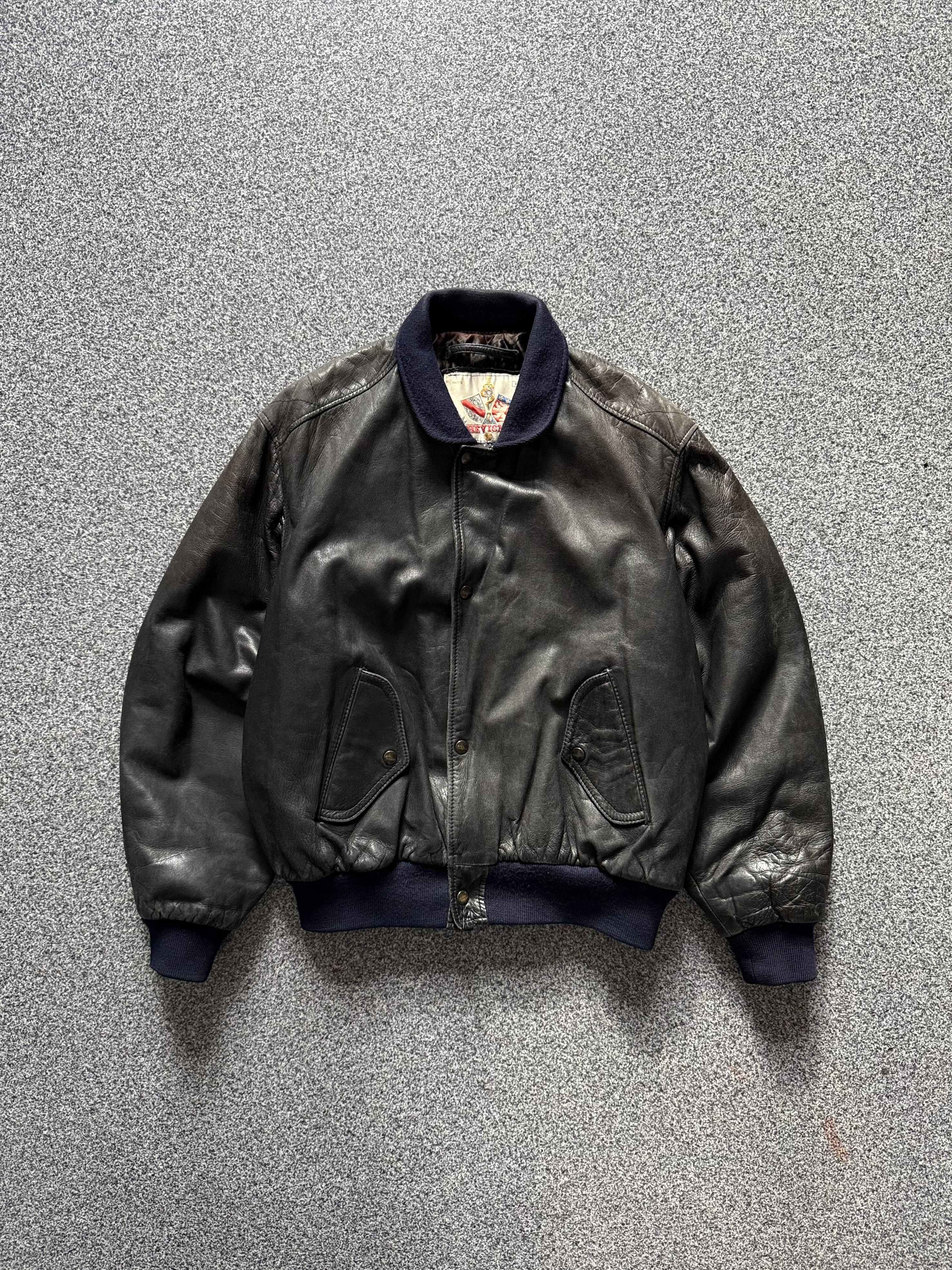 Mens Vintage Chevignon Brown Leather Bomber Jacket Size XL