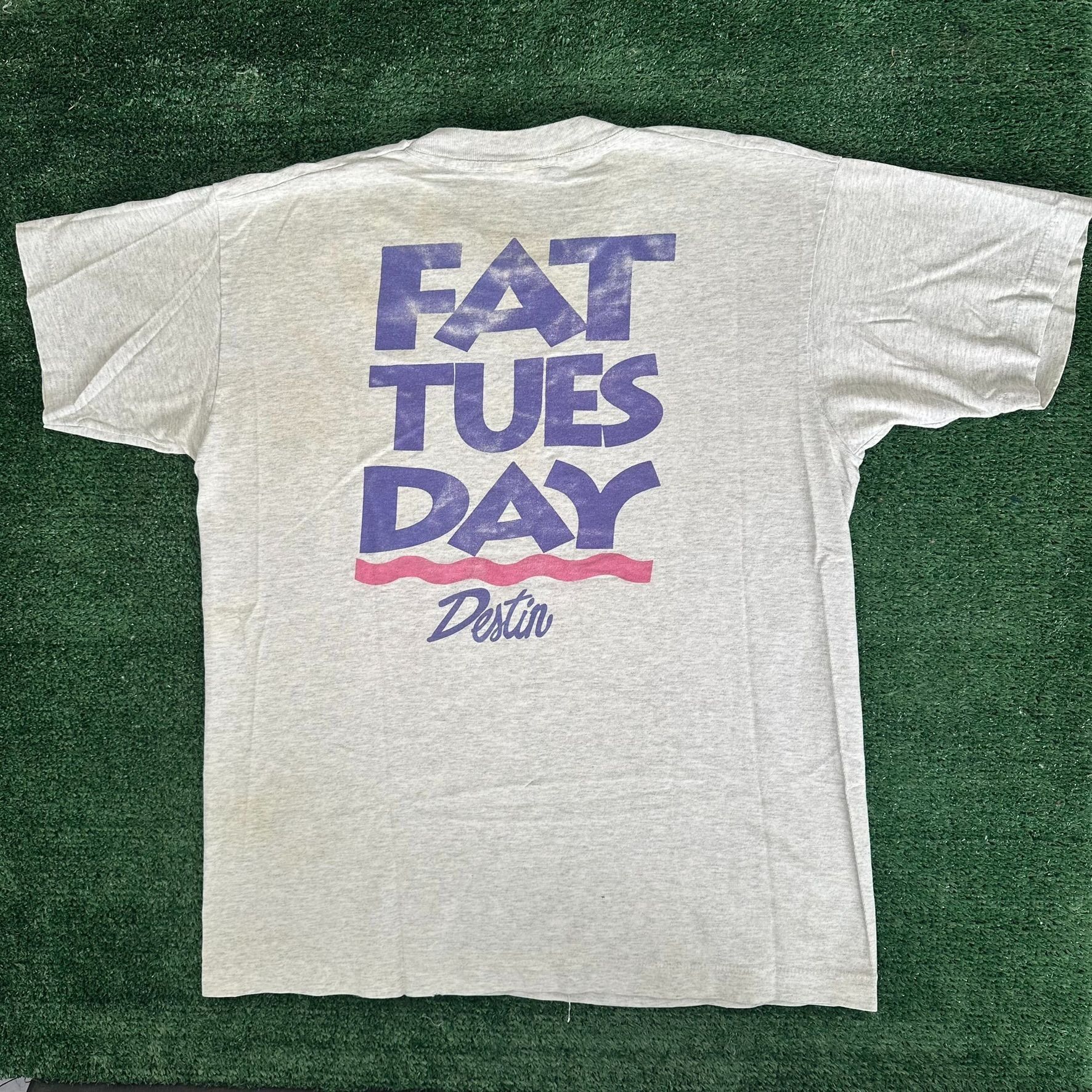 Fruit Of The Loom Vintage 90s Fat Tuesday Destin Florida T-Shirt Single Stitch Size US L / EU 52-54 / 3 - 1 Thumbnail