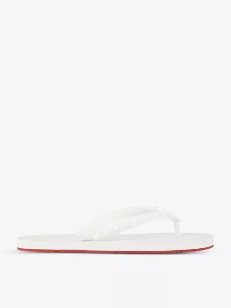 Christian Louboutin o1s1wg110924 Loubi Flip Flat Sandals in White Size US 12 / EU 45 - 3 Thumbnail