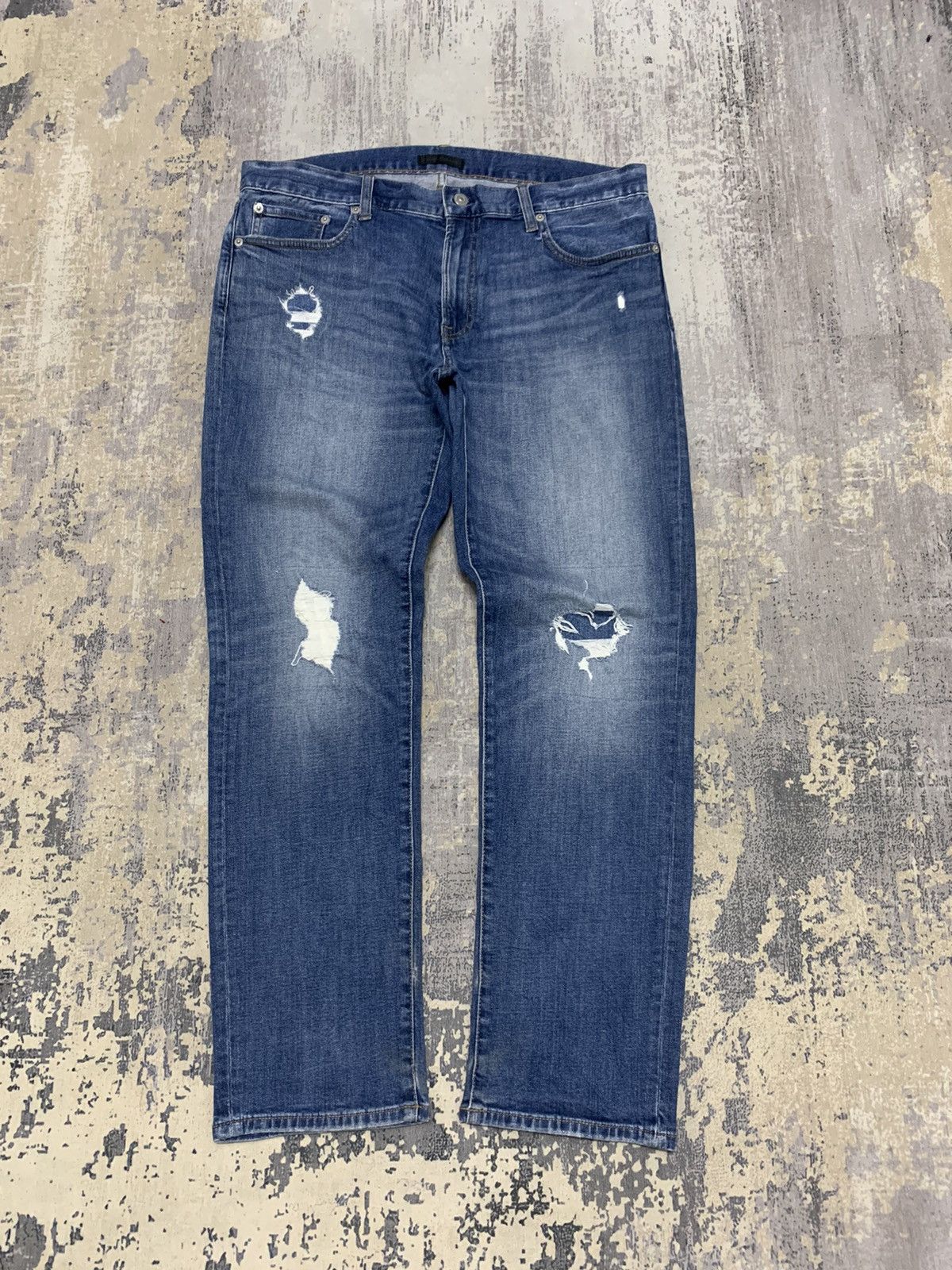 Japanese Brand Uniqlo Archive Style Distressed Slim Fit Denim Pants Size US 35 - 1 Thumbnail