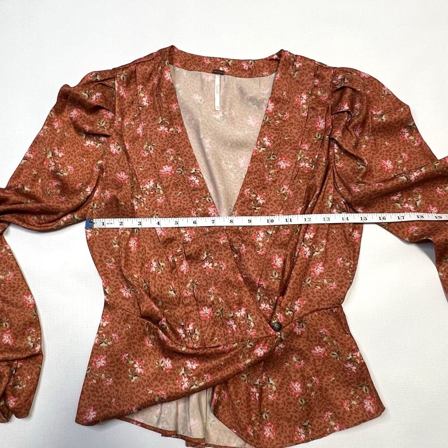 Free People Free People A Night With You Wrap Front Blouse XS Floral V-Neck Long Sleeve Orange Size XS / US 0-2 / IT 36-38 - 5 Thumbnail