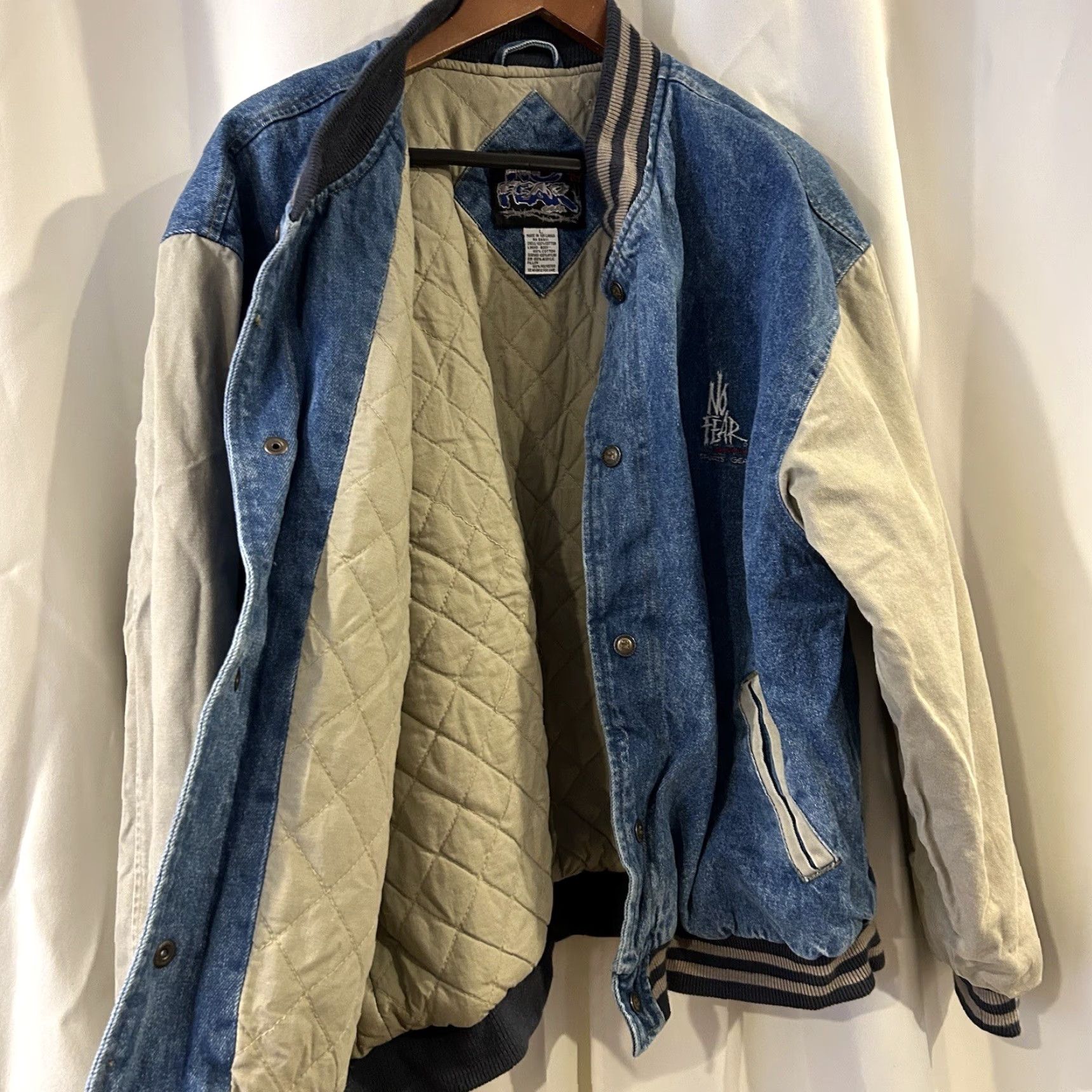 No Fear VINTAGE No Fear Denim Jacket 90s Bomber Mens L Blue Snap Button Regular Fit All Seasons Size US L / EU 52-54 / 3 - 3 Thumbnail