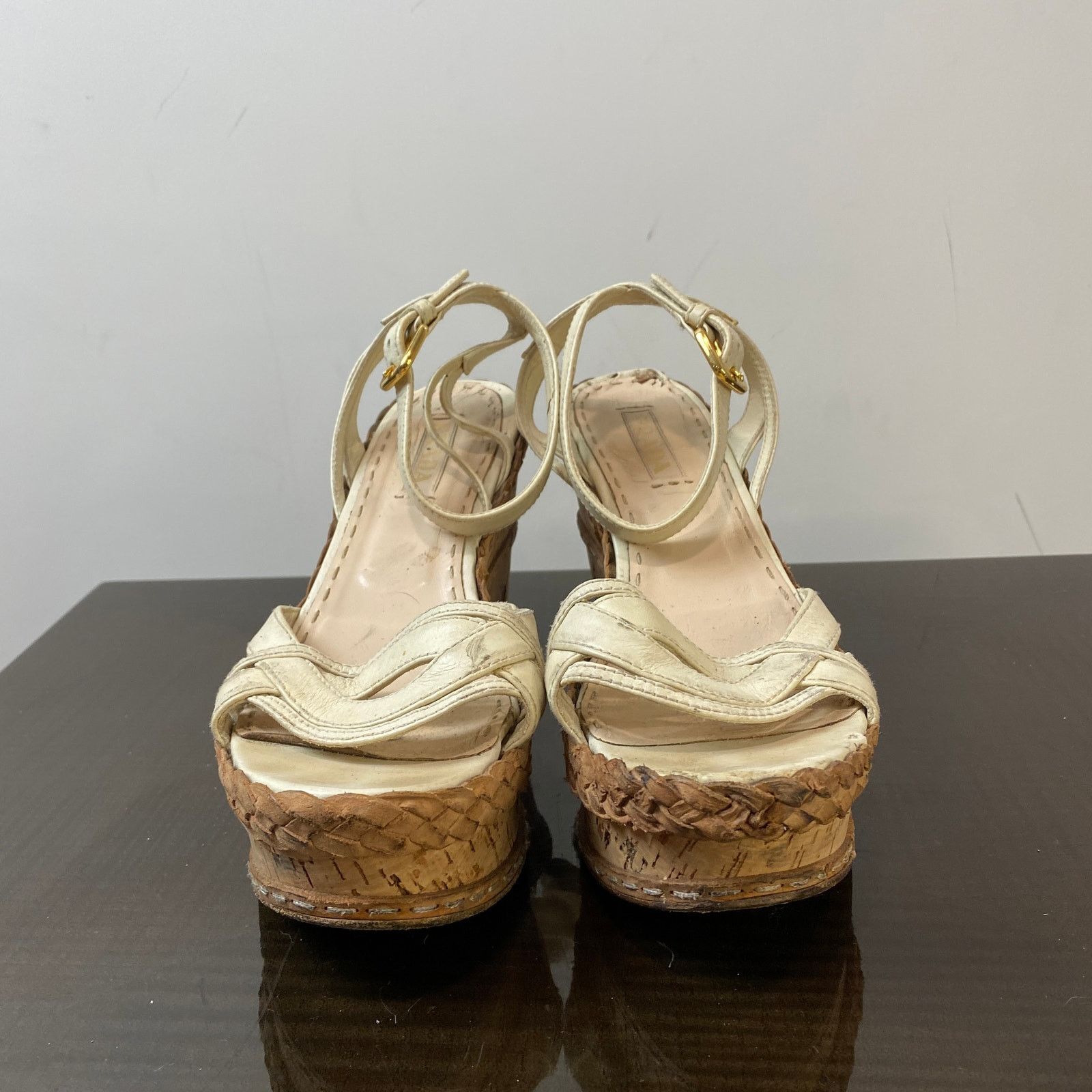 Prada Prada Cork Wedge Leather Ankle Strap Sandals Women's 40.5 Size US 10.5 / IT 40.5 - 3 Thumbnail