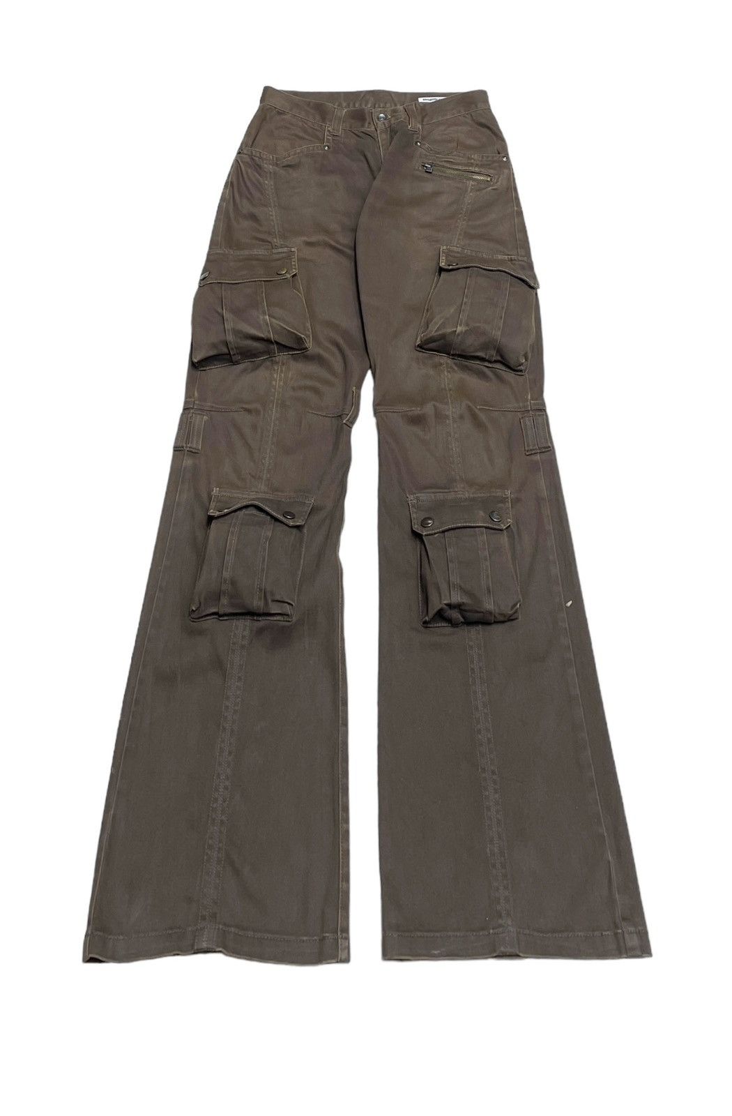 If Six Was Nine Vtg Semantic Design Tactical Waxed Flared Cargo Pants 1990s Size US 29 - 1 Thumbnail