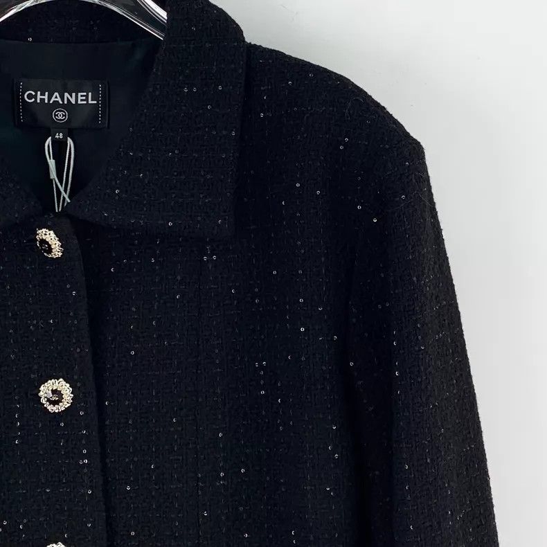 Chanel Chanel 25K black woven sequin tweed wool lapel single-brea Size XL / US 12-14 / IT 48-50 - 3 Thumbnail