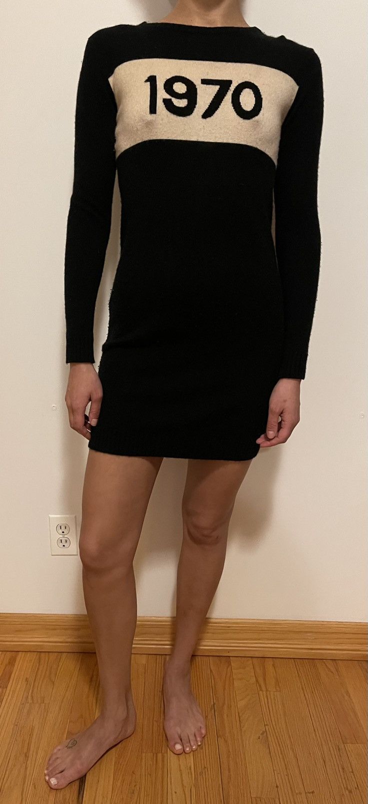 Bella Freud Bella Freud “1970” Wool Sweater Dress – Black/Cream/Size: S Size S / US 4 / IT 40 - 2 Thumbnail