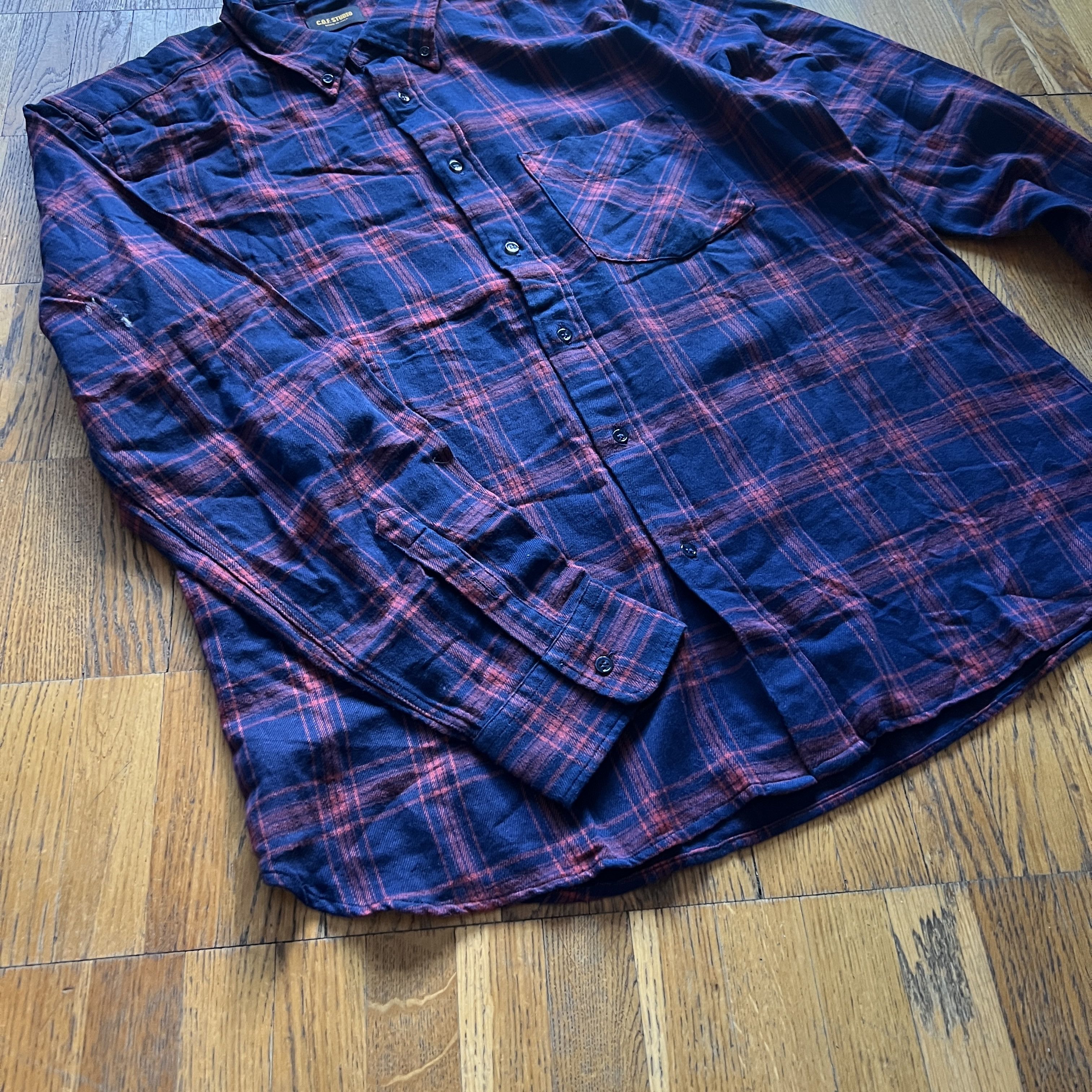 C.O.F. Studio Men's COF STUDIO BD FLANELL Indigo Blue Red Check Shirt Size US L / EU 52-54 / 3 - 6 Thumbnail