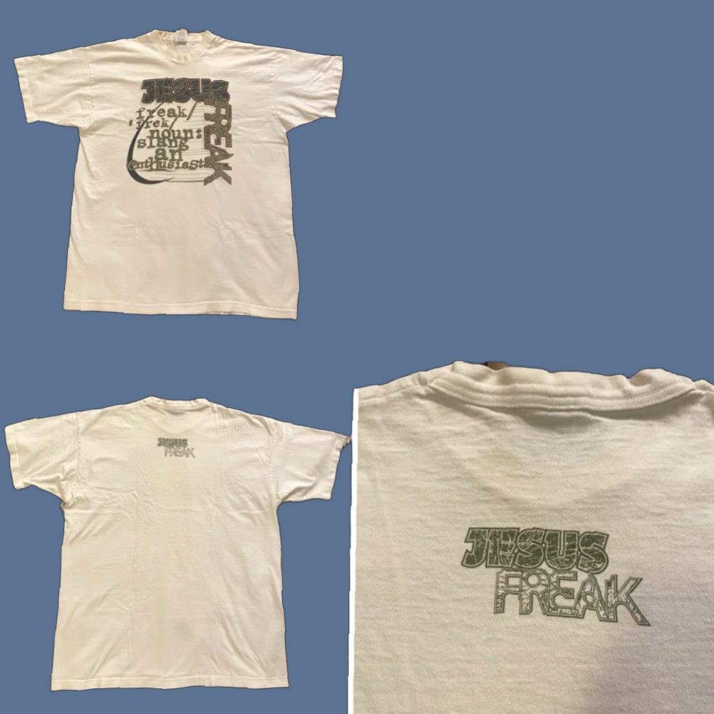 Fruit Of The Loom VINTAGE Fruit of the Loom T-Shirt 2XL White Crew Neck Short Sleeve Double-Sided Jesus Freak Graphic Print 90s Retro Religion Mens Size US XXL / EU 58 / 5 - 1 Thumbnail
