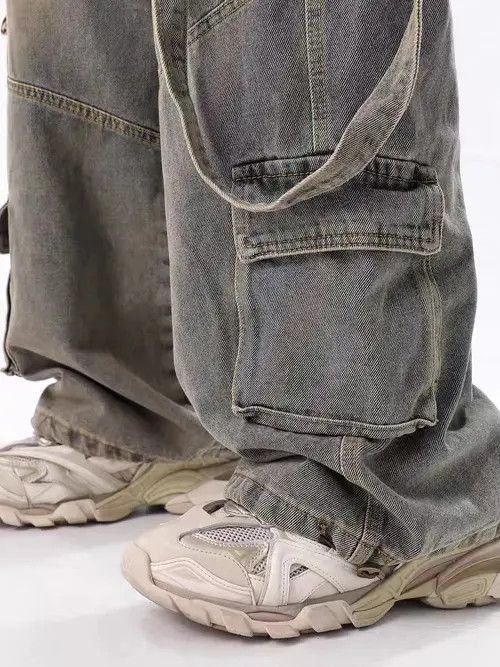 VIBE Retro Yellow Mud-Dye Distressed Pocket Cargo Jeans Size US 32 / EU 48 - 5 Thumbnail