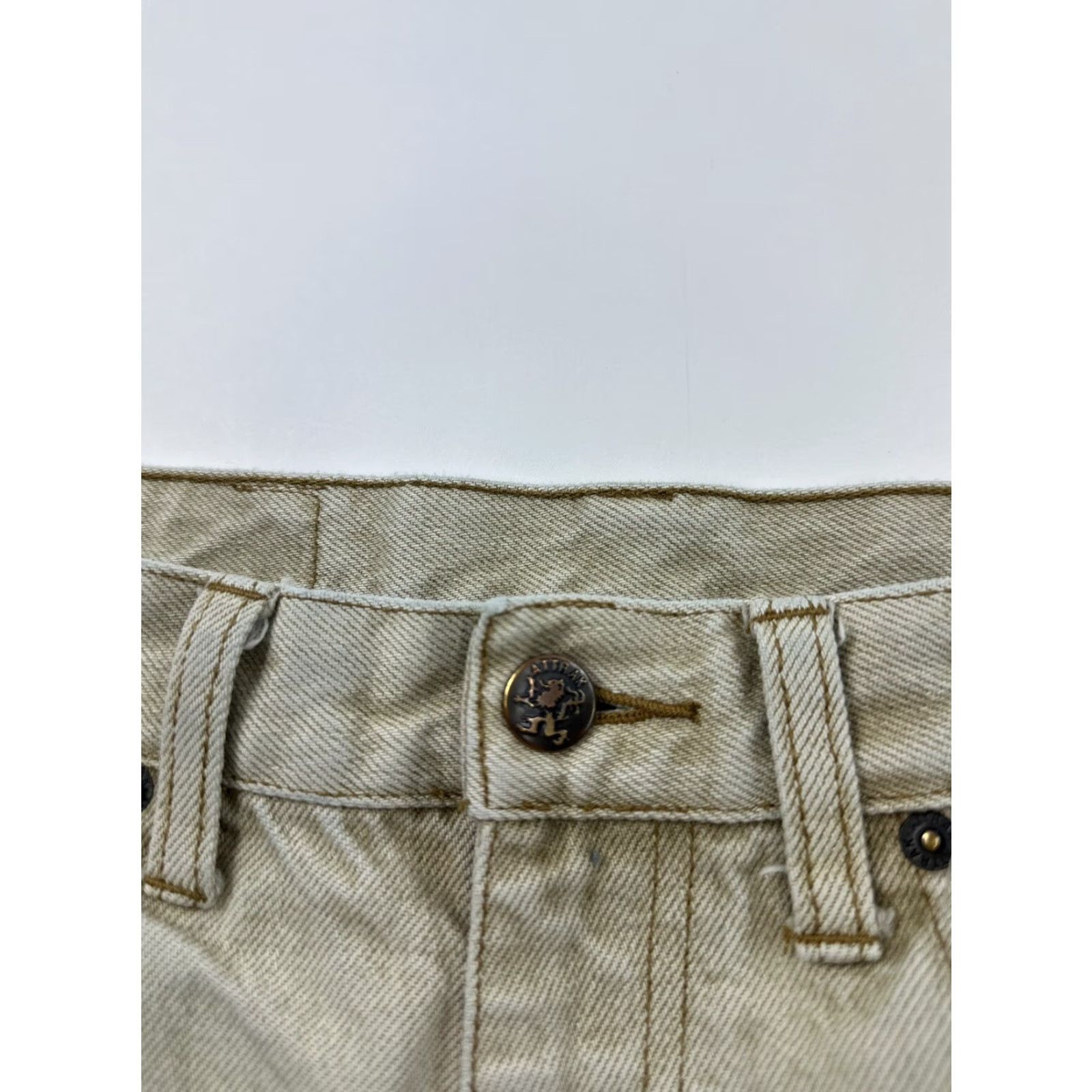 Denime VINTAGE Attrak Jeans Mens 33X30 Beige Denim Jeans Mid Rise Straight 5-Pocket Cotton Belt Loops Logo Button Mens Size US 33 - 7 Thumbnail