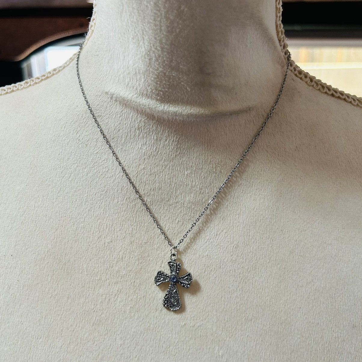 Handmade Handcrafted vintage heavy silver crystal cross necklace Size ONE SIZE - 2 Thumbnail