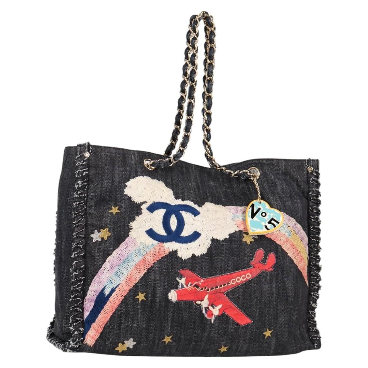 Chanel Chanel Night Flight Tote Embroidered Denim Size ONE SIZE - 1 Thumbnail