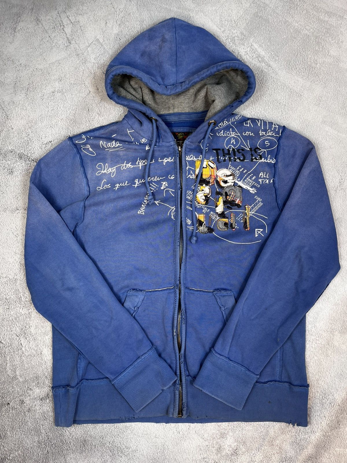 Desigual × Japanese Brand Vintage Y2K Desigual faded big logo zip hoodie trashed style Size US XL / EU 56 / 4 - 1 Thumbnail