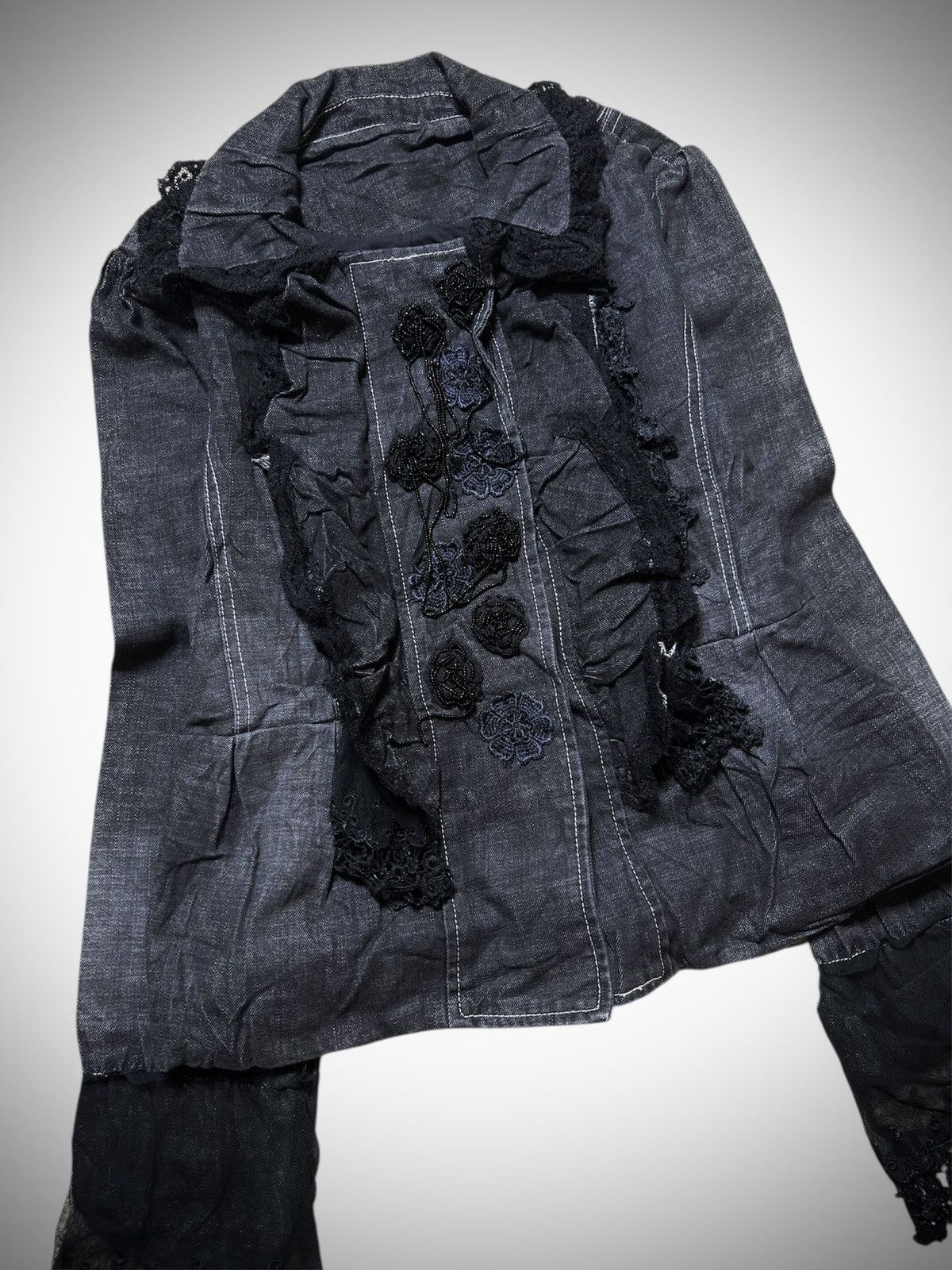 Japanese Brand Unknown - Frill Denim Jacket Size M / US 6-8 / IT 42-44 - 2 Thumbnail