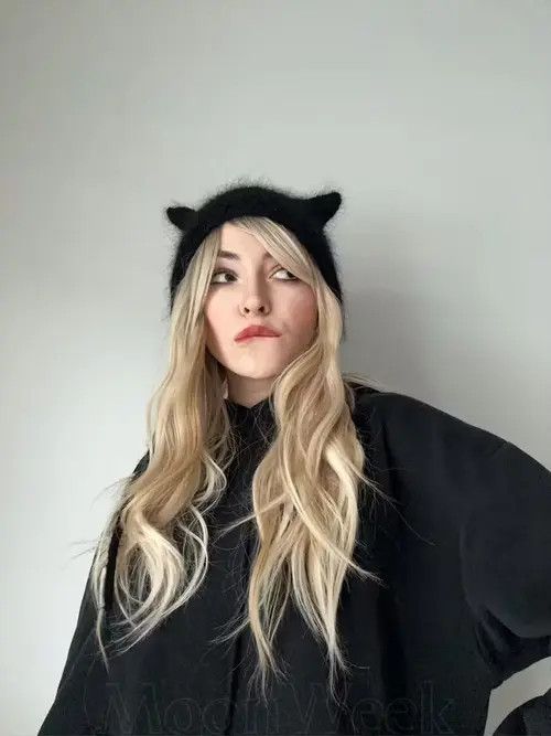 Japanese Brand Knitted hat with ears devil horns , black cat Size ONE SIZE - 3 Thumbnail