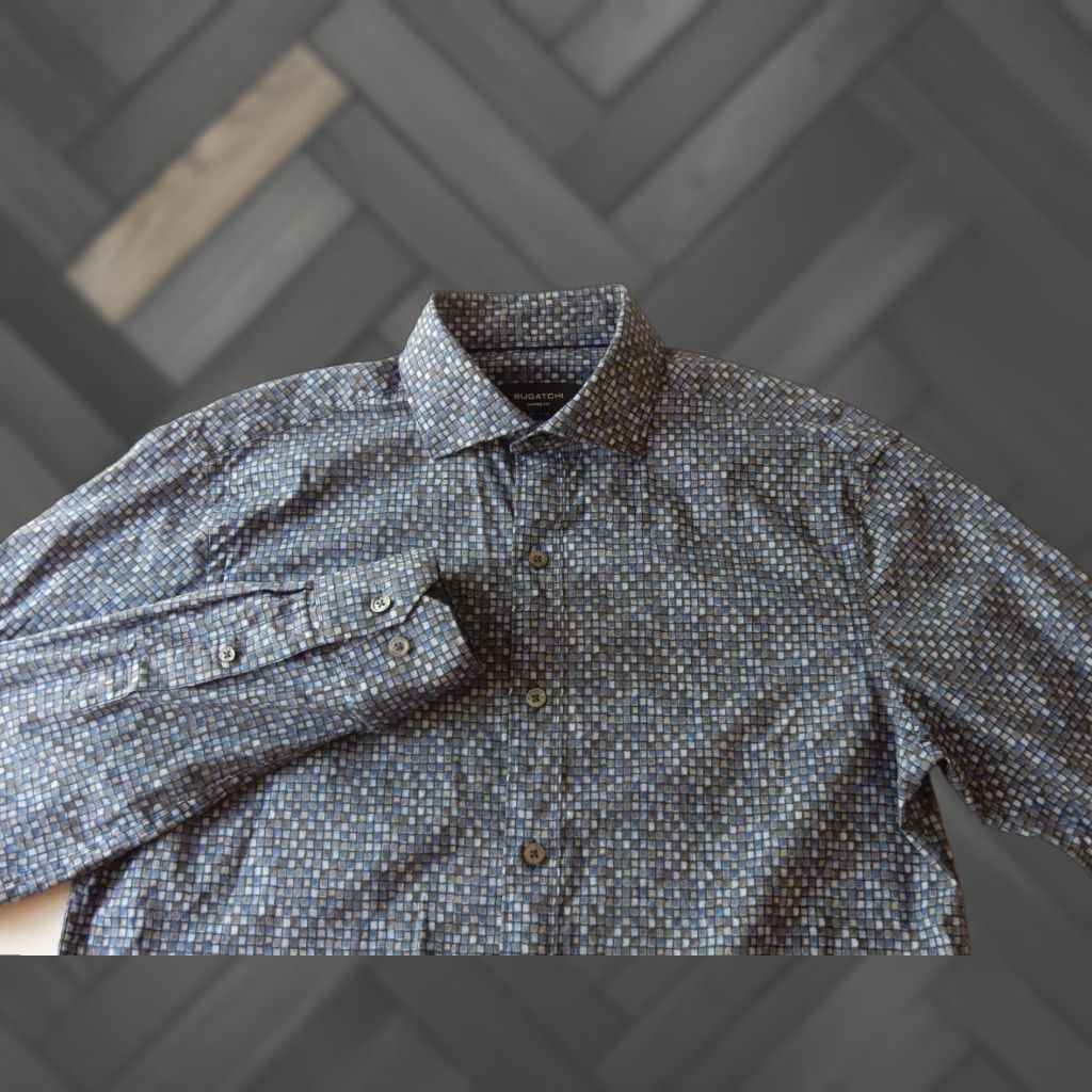 BUGATCHI Bugatchi Uomo Men's Long Sleeve Button Front Shirt Size S Blue Geometric Pattern Shirt Mens Size US S / EU 44-46 / 1 - 1 Thumbnail