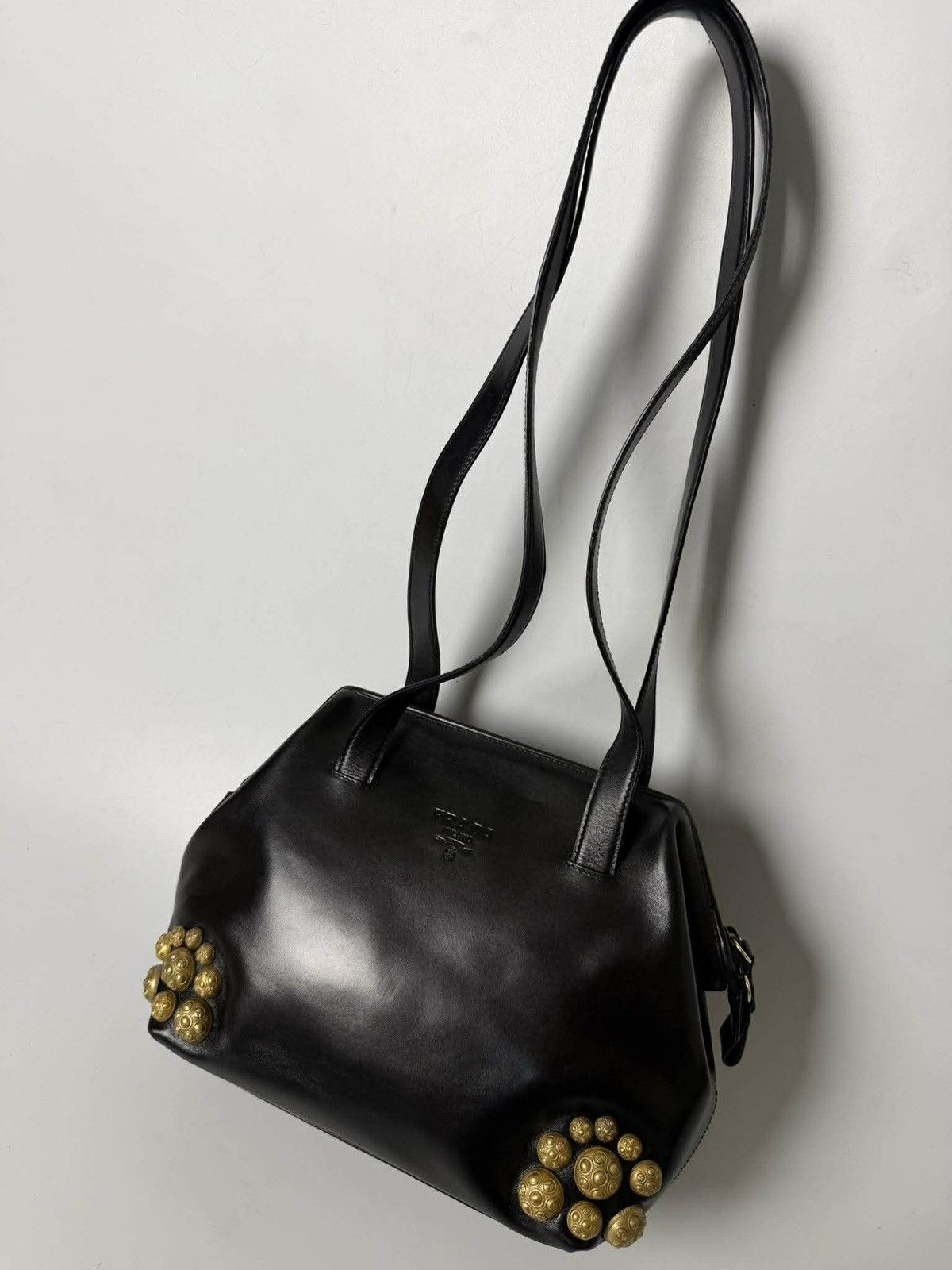 Prada Vintage Prada Black Handbag Gold Hardware Size ONE SIZE - 1 Thumbnail