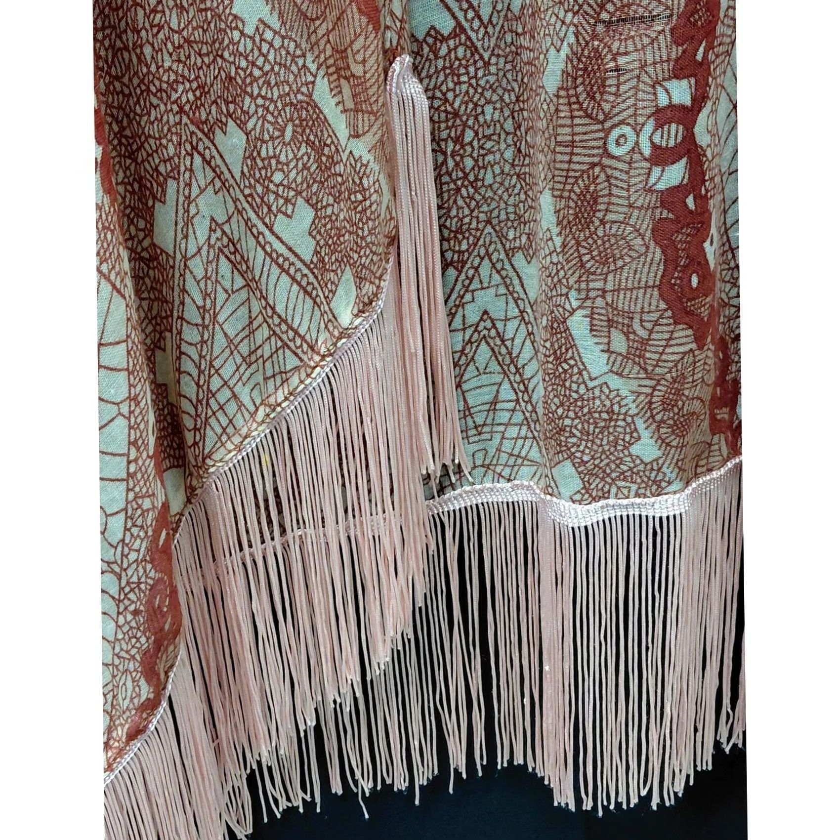 Vintage Janice Boho Fringe Kimono Cardigan Shawl Open Front One Size | Size OS Size ONE SIZE - 2 Thumbnail
