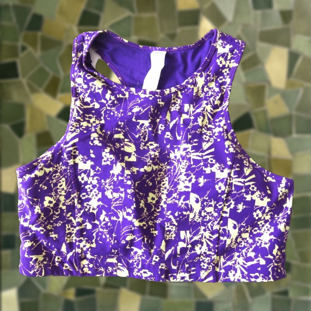 Fabletics Fabletics Sports Bra Women 3X Purple Yellow Floral Abstract Run Workout Yoga Wireless Compression Size ONE SIZE - 1 Thumbnail