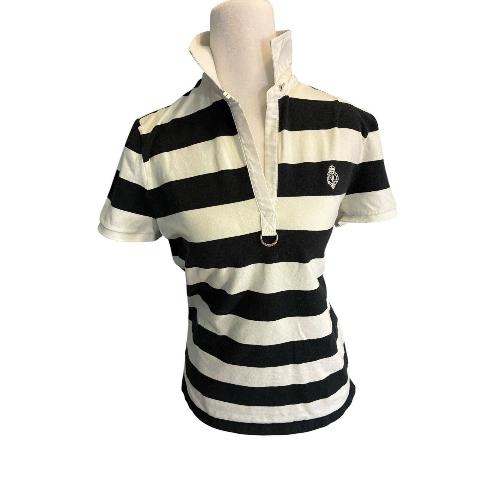 Lauren Ralph Lauren Polo Ralph Lauren Woman L White and Black Striped Polo 90s Size L / US 10 / IT 46 - 10 Thumbnail