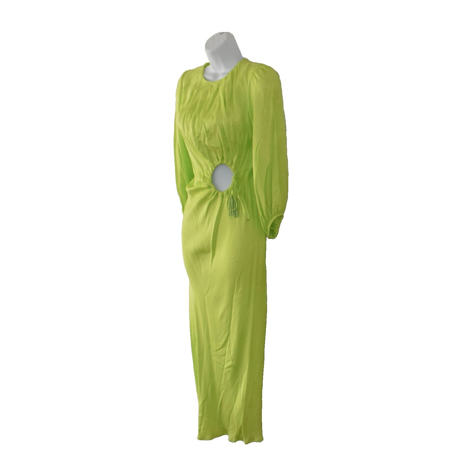 Farm Rio FARM Rio Lime Viscose Beaded Tassels Midi Dress Size XS Size XS / US 0-2 / IT 36-38 - 4 Thumbnail